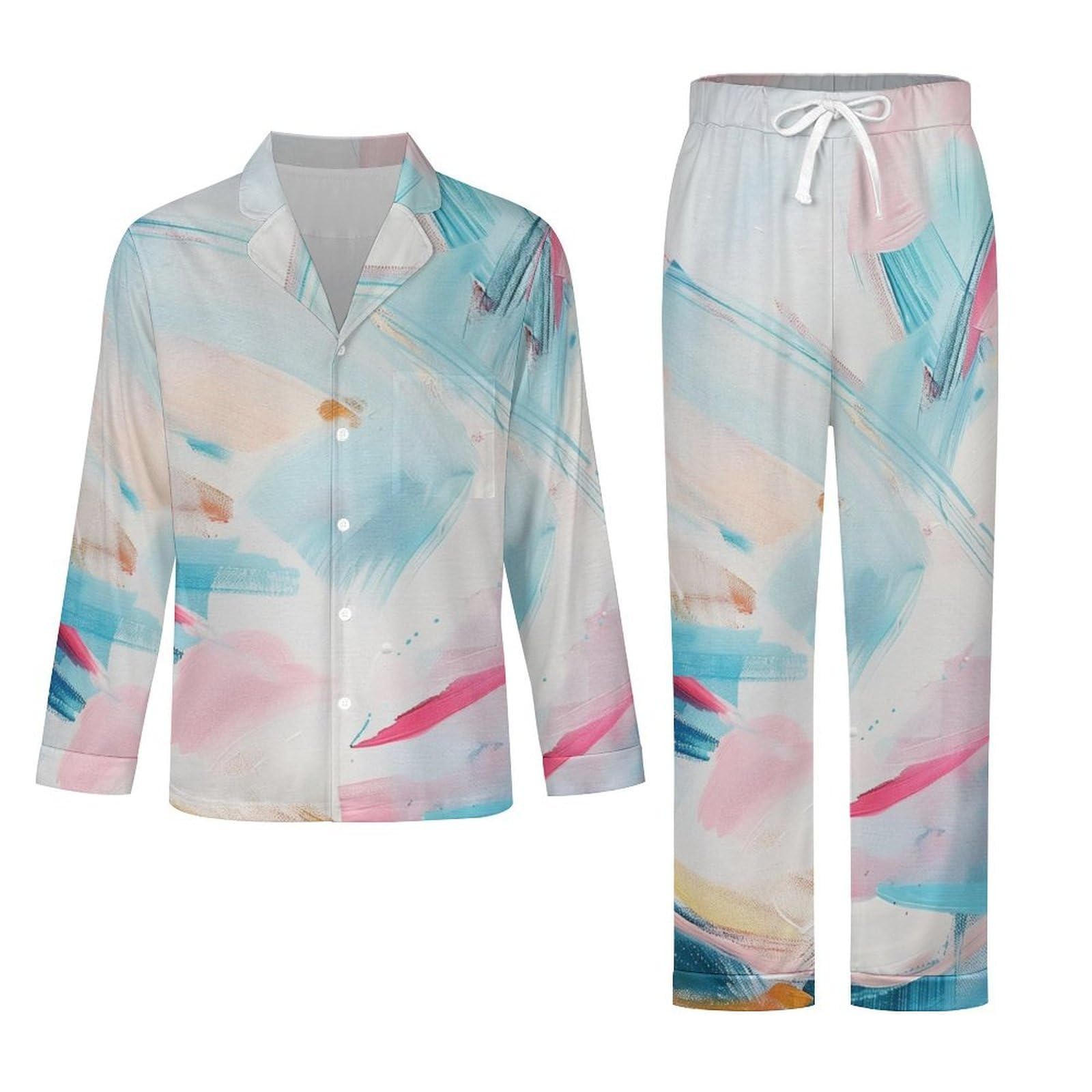 OLEETS Pigiama A Maniche Lunghe da Uomo - Graffiti Colorati Pigiama Invernale Pantaloni Top Caldo Autunnale Traspirante Morbido 2 Pezzi Casual Ampio