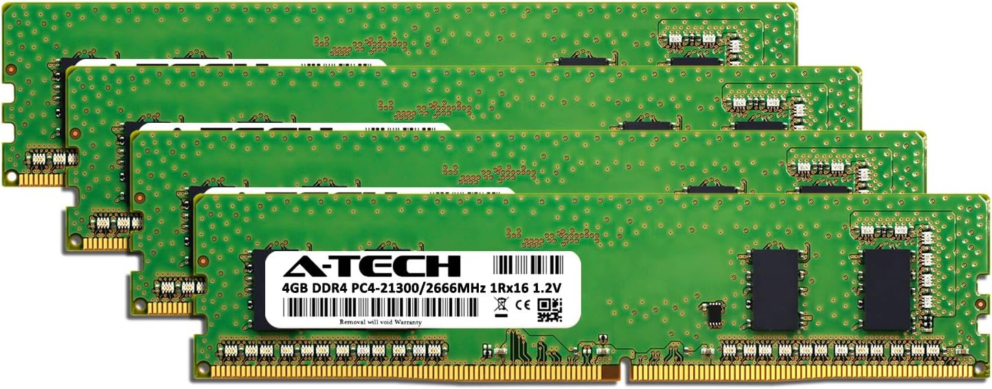 A-Tech 16GB (4x4GB) DDR4 2666MHz DIMM PC4-21300 UDIMM Non-ECC 1Rx16 1.2V CL19 288-Pin Desktop Computer RAM Memory Upgrade Kit