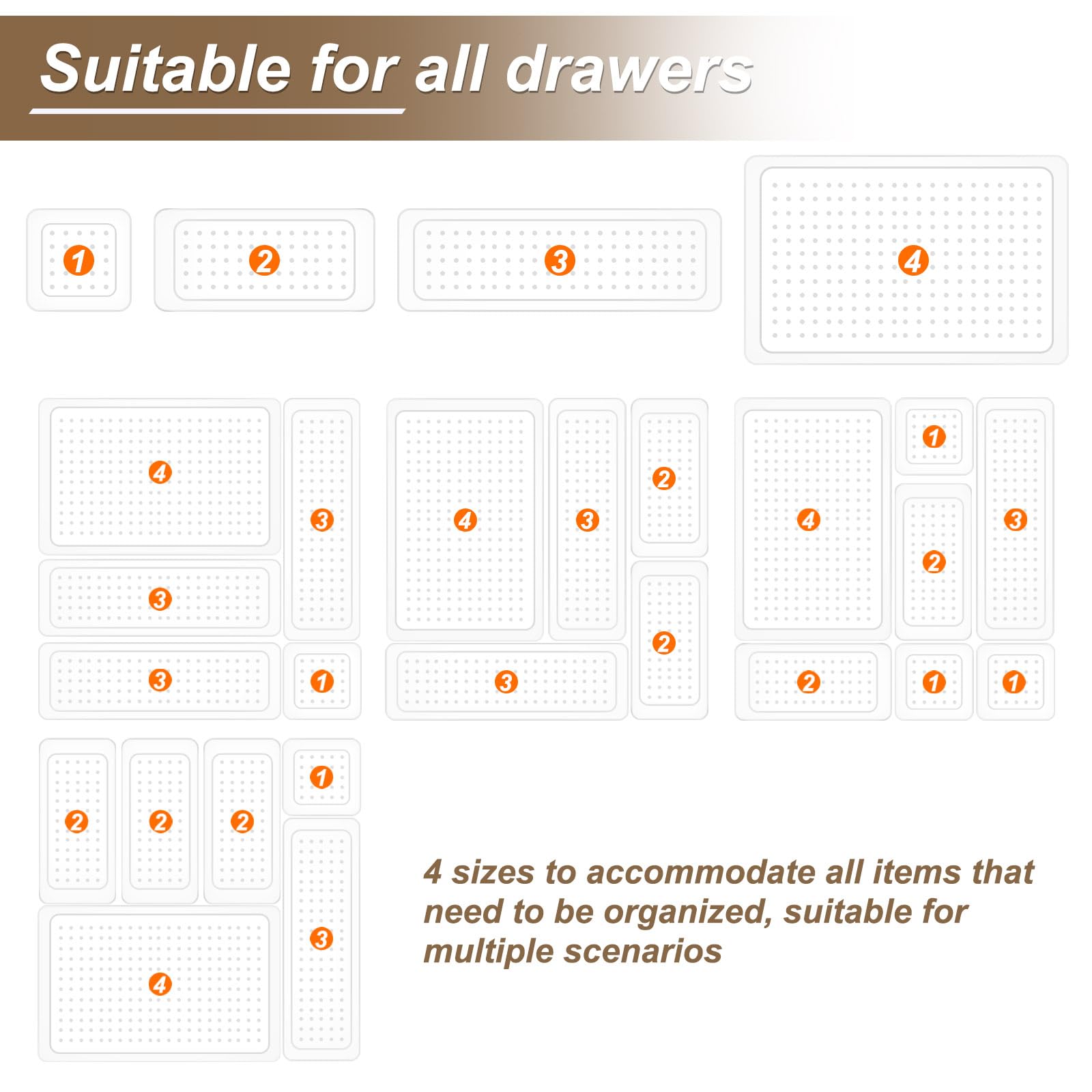 sourcing map Set di 25 organizer per cassetti, in plastica trasparente, 4 misure, per bagno, vanità, divisori, contenitori per trucco, gioielli, utensili e gadget