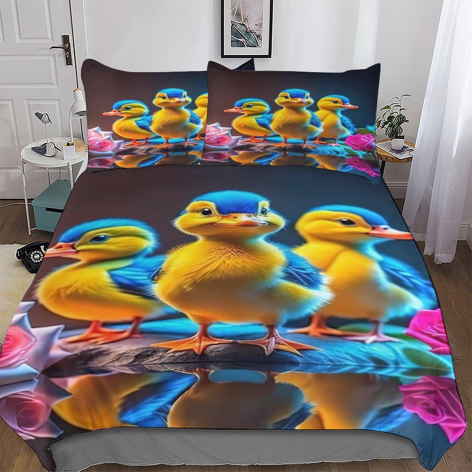 DCCCY Little Yellow Duck Duvet Cover Sets, Bedding Bed for Adults Teenager Kids, Quilt Covers with Pillowcase Soft Comforter Cover 2 Pieces Single(135x200cm)