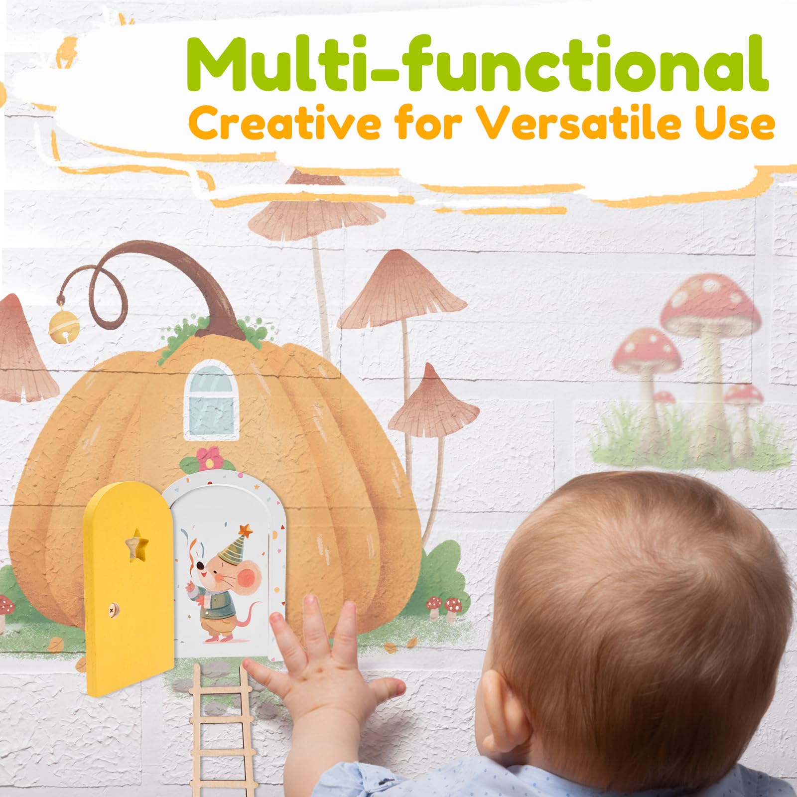 Miniature Fairy Door with Ladder Wooden Magical Tooth Fairy Door Handmade Children's Room Decorations Elf Mouses Miniature Tiny Doors for Kids’ Imaginative Play - Image 3