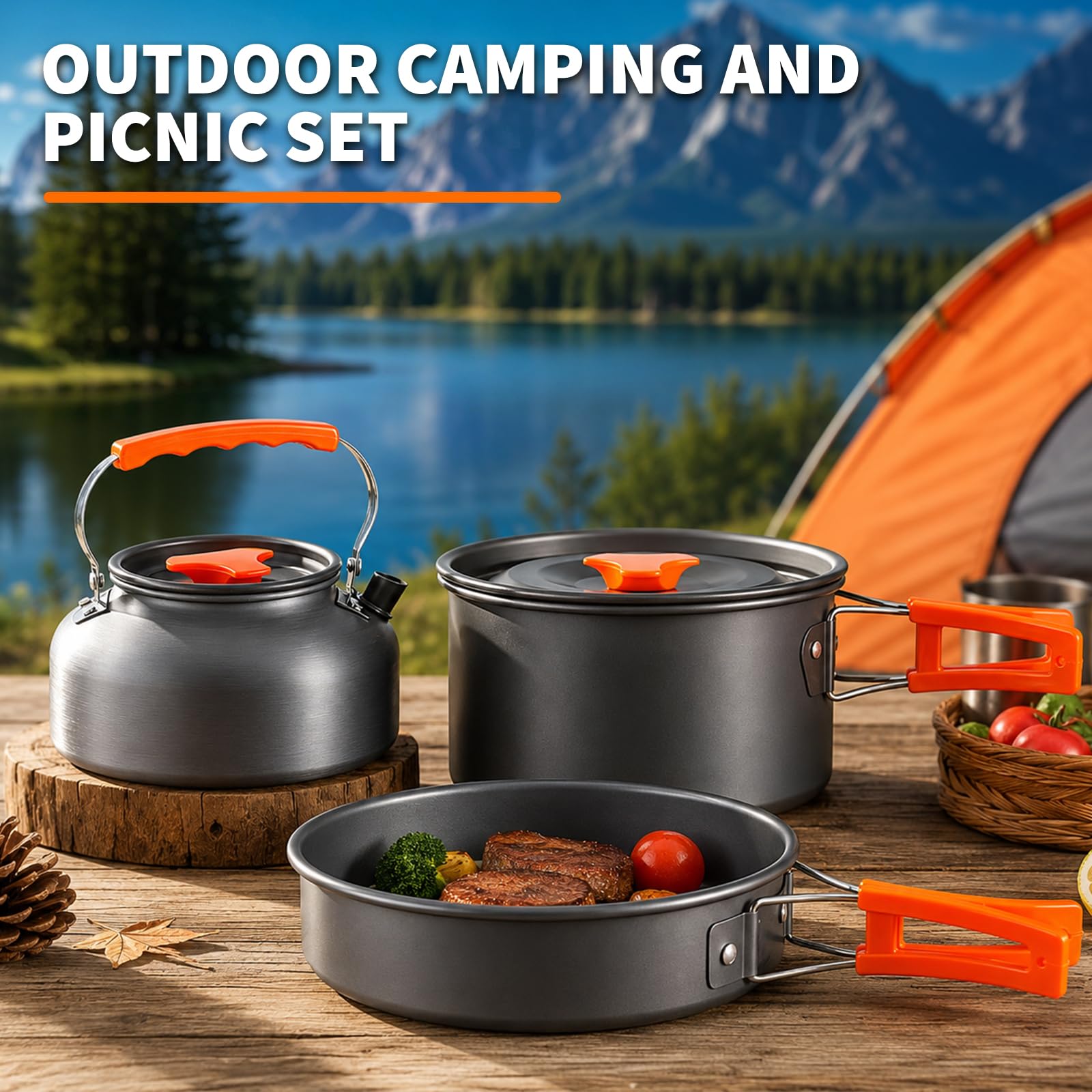 Set di pentole da campeggio, 9 pezzi, Cuisine Camping
