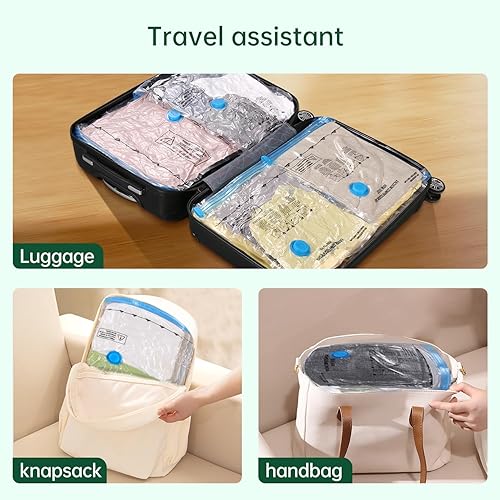 Miniatura 7 de BRODI Paquete combinado de 18 bolsas de vacío de viaje con bomba, ahorro de espacio y artículos esenciales de viaje, bolsas de sellado al vacío para