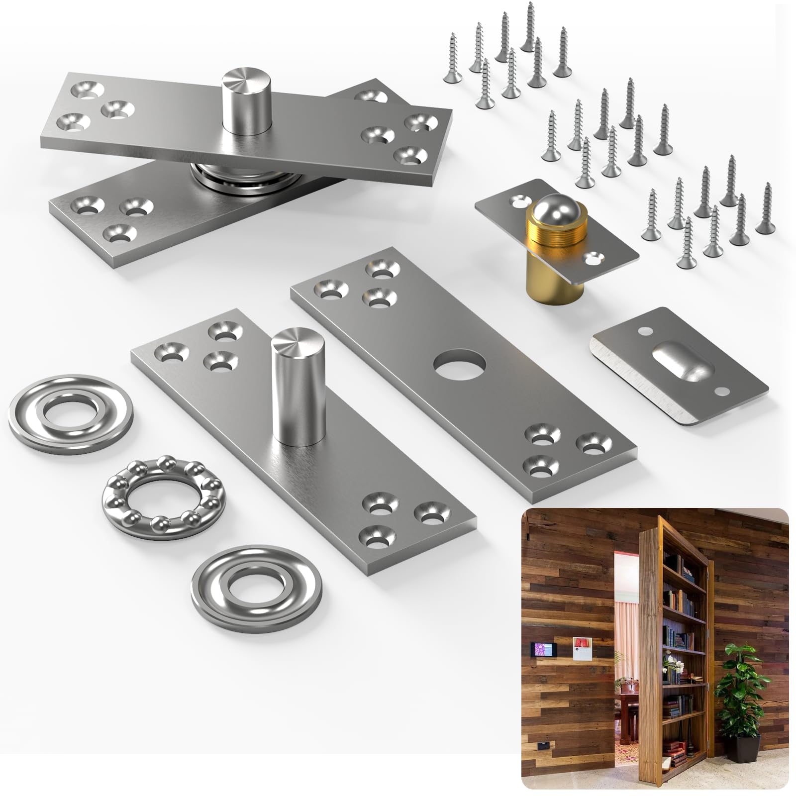 Buy FRMSAET Heavy Duty Stainless Steel Hidden Door Pivot Hinge System Furniture Hardware 360 Degree Rotation Wooden Invisible Door Hinges Set Up Down Shaft 1 Pack Small Black