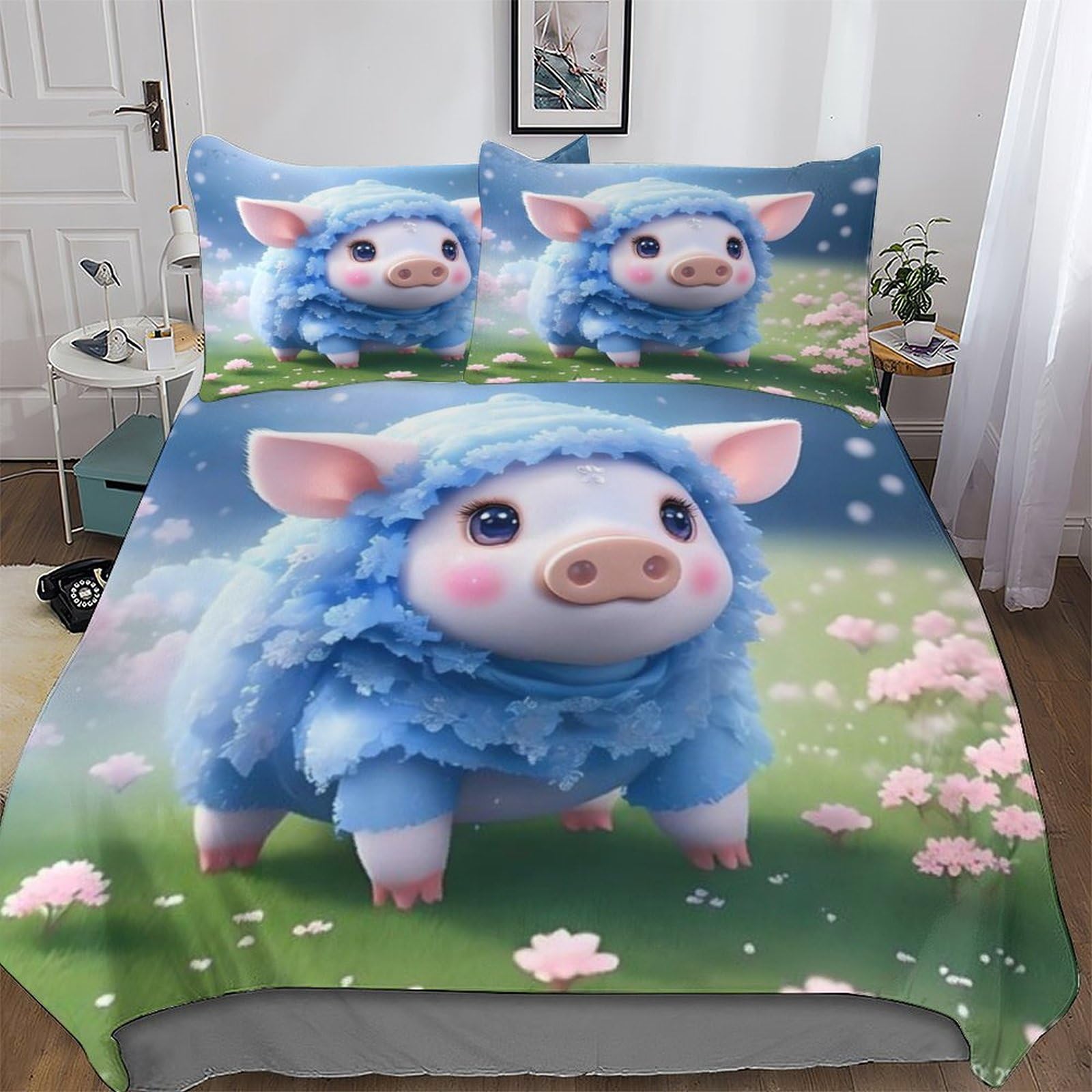 Parure de couette cochon 3D hypoallergénique contre les allergies de lit