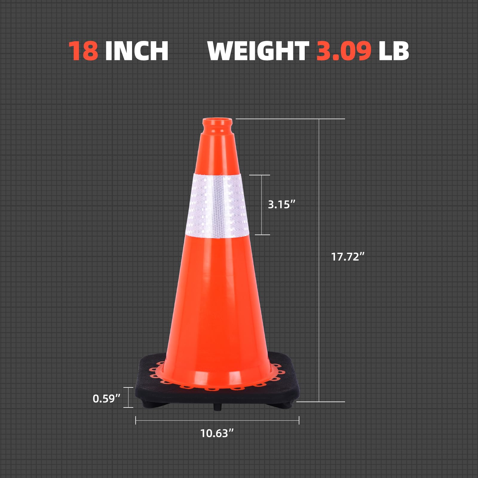 Lot de 8 cônes de sécurité routière de 45,7 cm avec base lourde et col réfléchissant, cônes de construction orange pour dangers de rue, entraînement sportif,