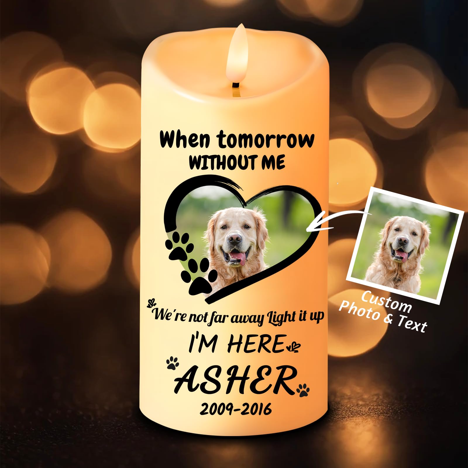 Syntix Personalized Dog Memorial Gifts for Loss of Dog with Photo - Pet Remembrance Candle in Memory for Someone Who Lost Pet Passed Away Sympathy