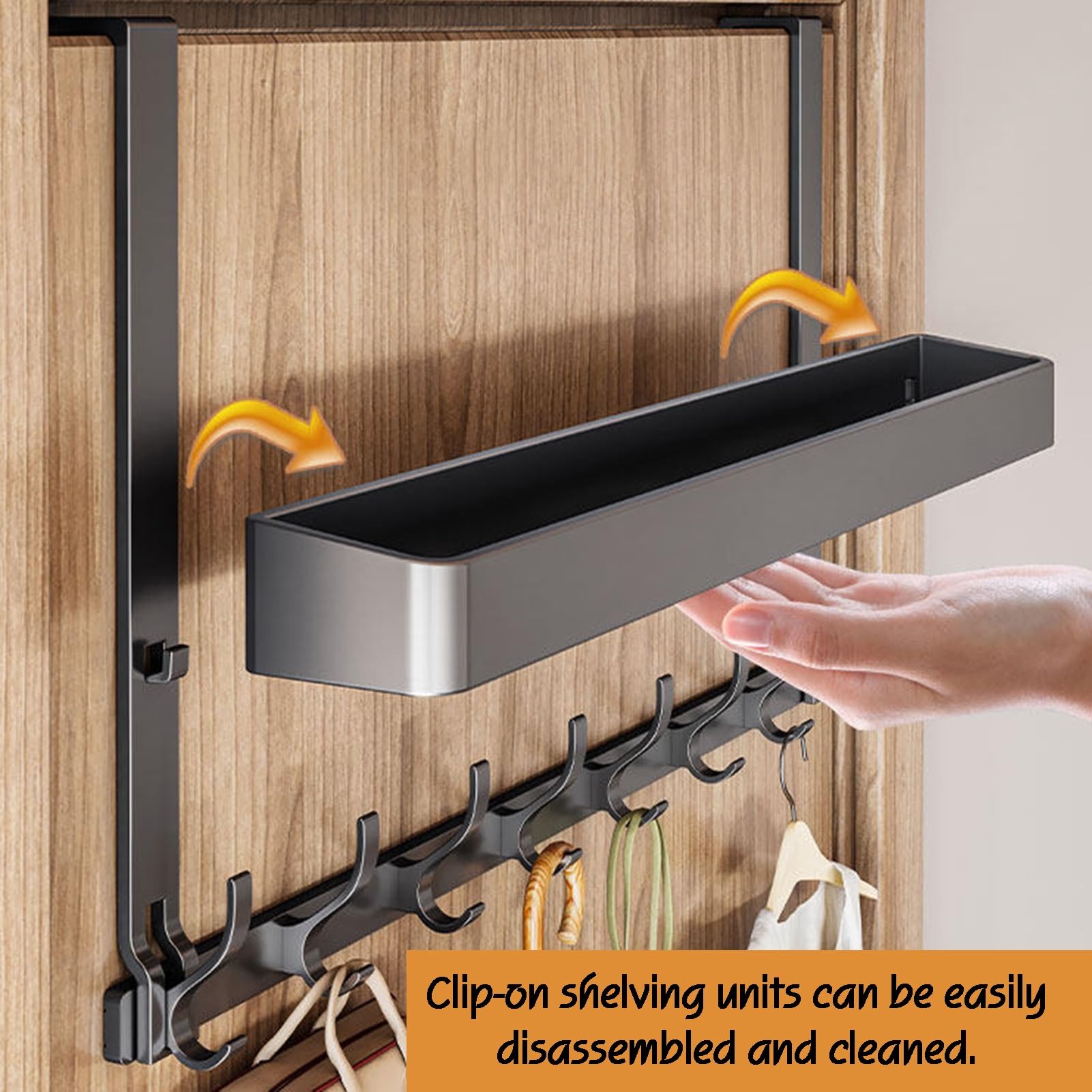 Organizzatore da Appendere alla Porta, Contenitore a Parete per dispensa con Ampio Cestino e 7 Ganci per Bagno, Camera da Letto e Lavanderia.