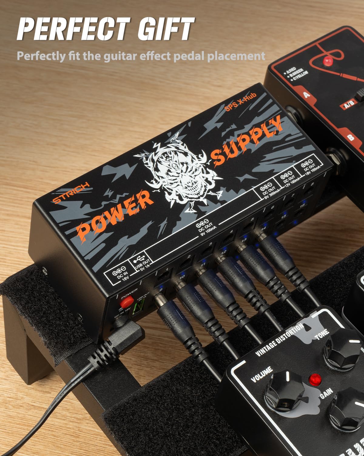 STRICH SPS X-Hub - Alimentatore per pedale per chitarra da 9 V/12 V/18 V, 100 mA - 300 mA, 16 Uscite Indipendenti, protezione da corto circuito e silenziosa, porta USB 5 V 1 A compatibile