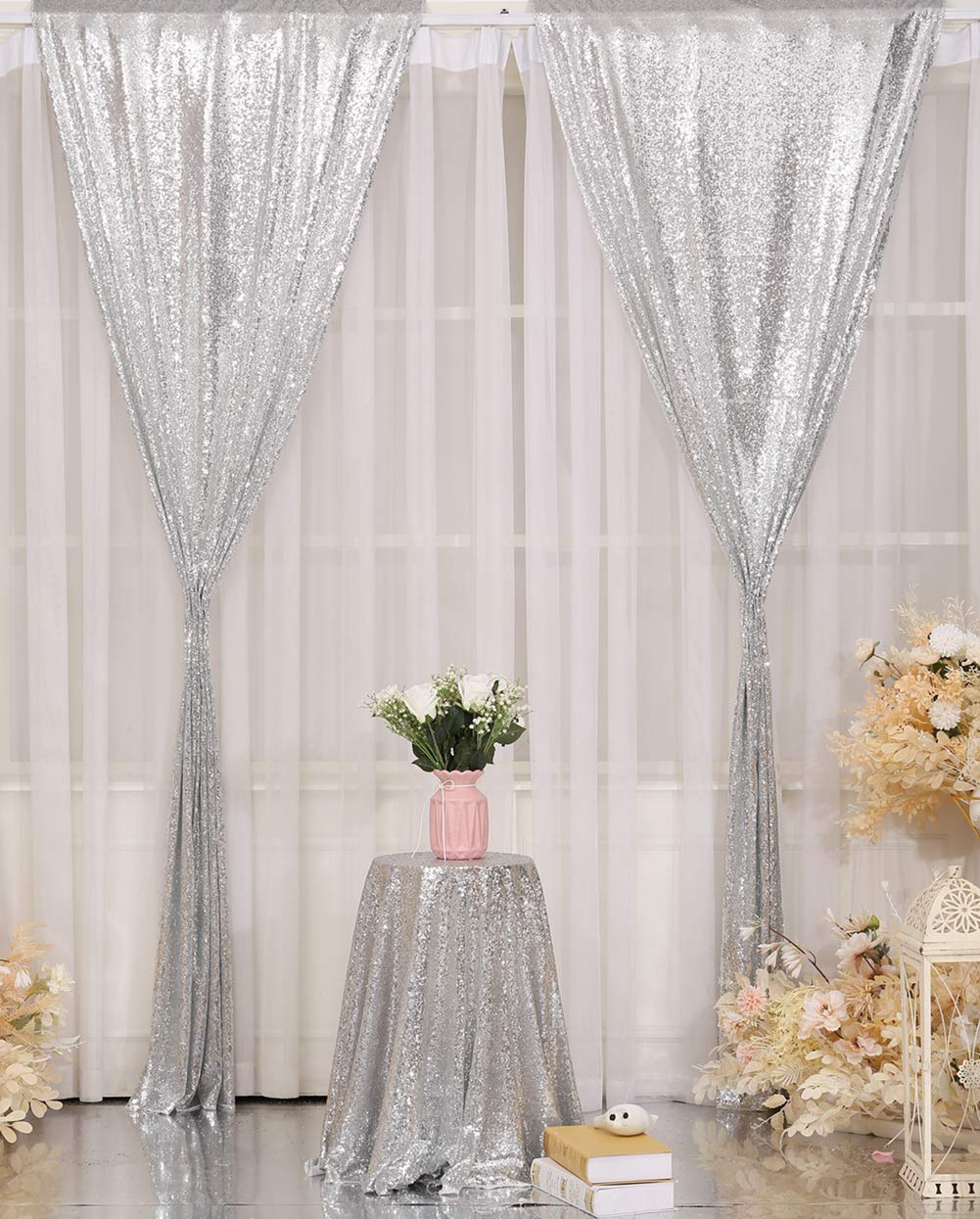 2Pieces Sequin Backdrop 2ftx8ft(60x243cm) Shiny Seamless Photo Booth Curtain for Party Wedding Decoration Photo Background, Iridescent — view 176