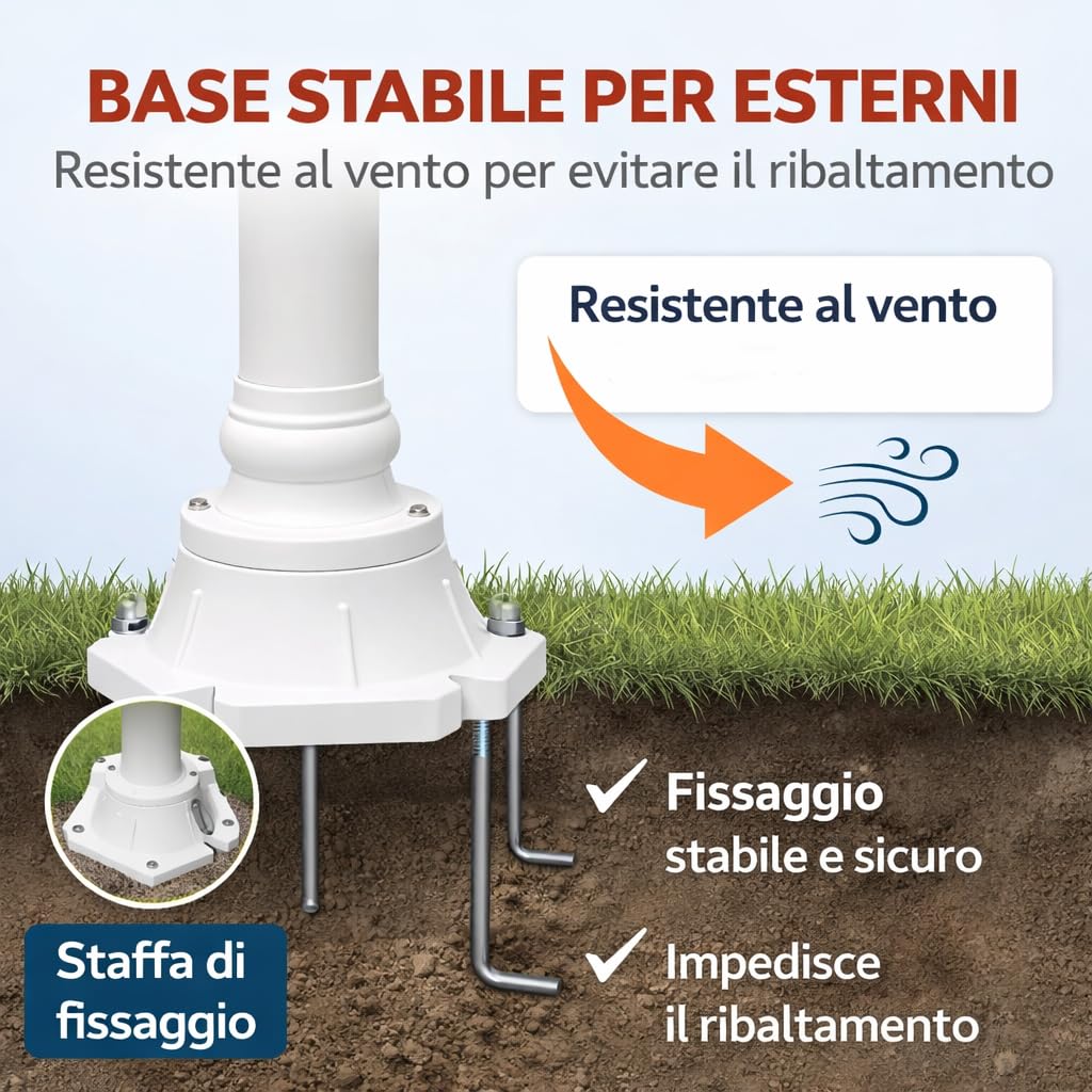 Dopa Lampione da giardino esterno (3 luci E27) con lanterna classica stile moderno, lampioni IP54 elegante palo luce Lampada esterni policarbonato 210 cm max 60W (Bianco)