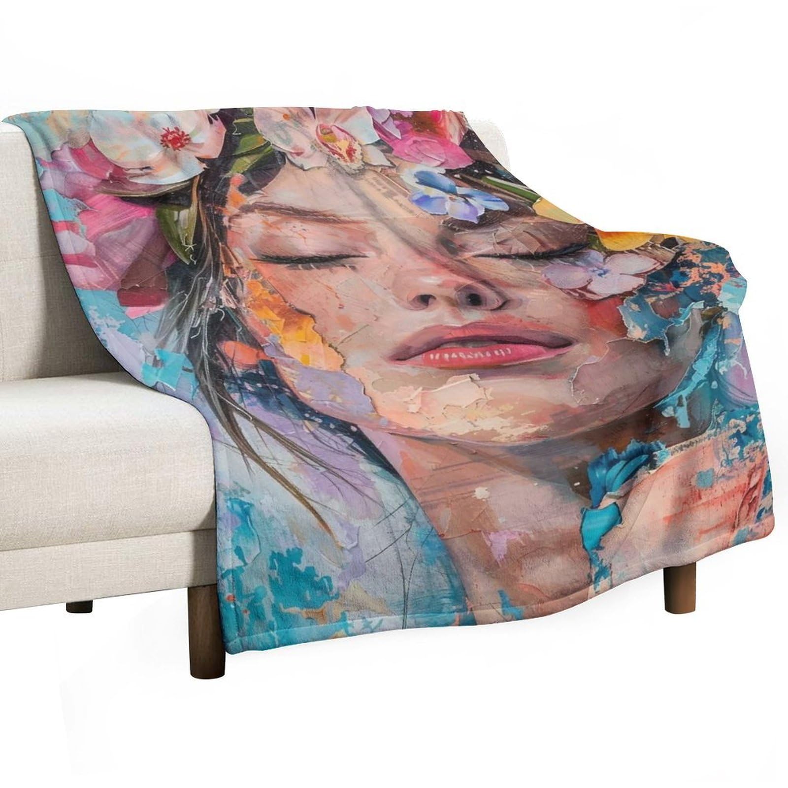 YHGSREUOH Floral Abstract Portrait 04 Flannel Blankets Fleece Soft Throw Lightweight Plush Gifts for Couch, Bed, Cozy Sofa Plush, Chair, Lovers 130x175cm(50x70in)