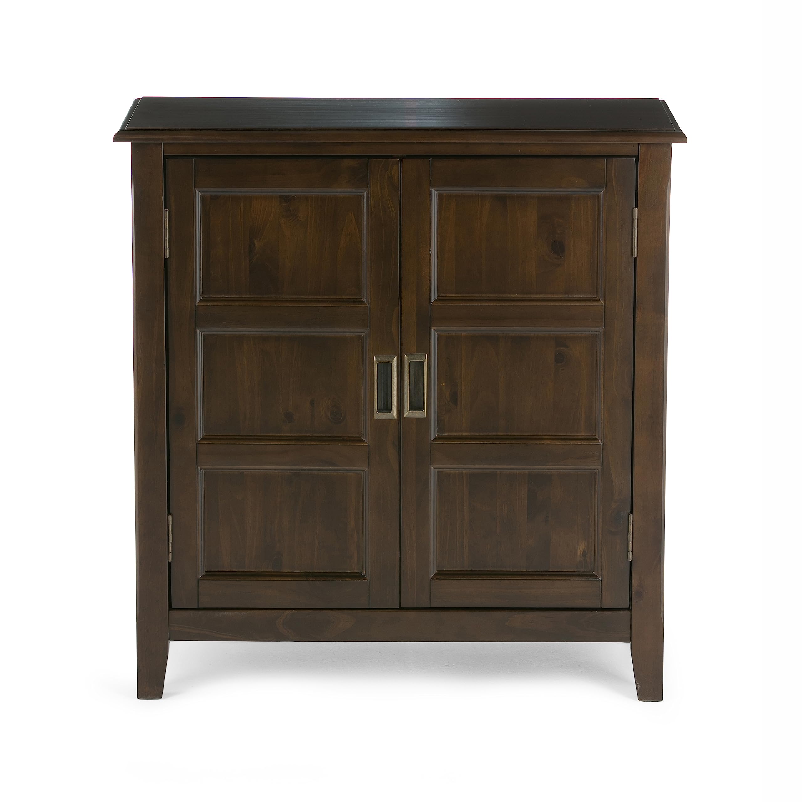SIMPLIHOME Burlington SOLID WOOD 30 inch Wide Transitional Low Storage Cabinet in Mahogany Brown for the Living Room, Entryway and Family Room