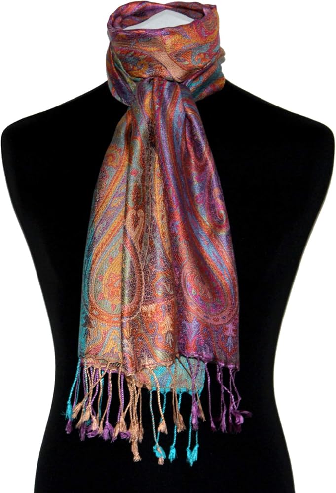 Sciarpa Pashmina Lorenzo Cana 100% Seta - Design Paisley Viola E Oro
