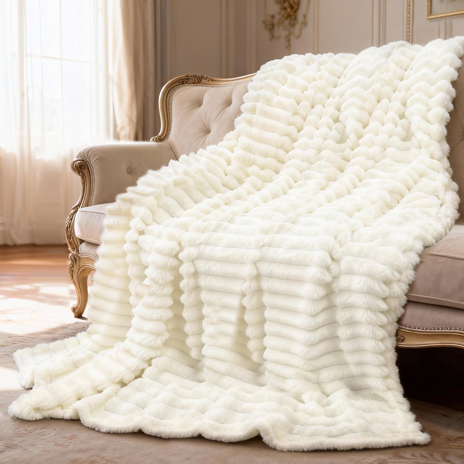 Manta Suave, Mullida Manta Pelo Grande Terciopelo Sofá, Coperta Morbida Coperta Pelosa Pelliccia Sintetica, para Cama Sofá Dormitorio Sala, Blanca 150 X 200 cm