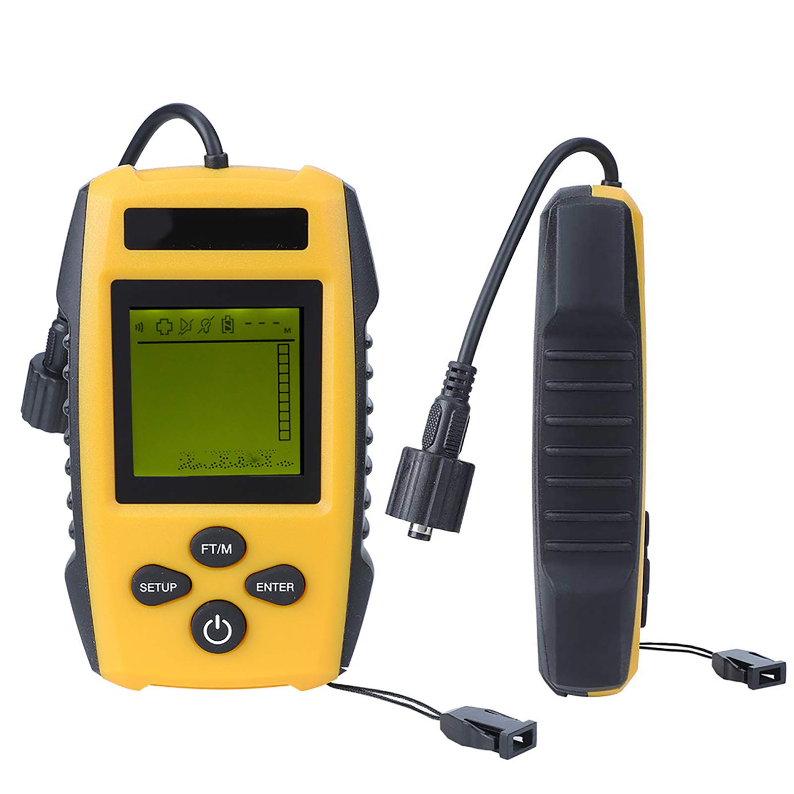 Tragbares Fisch Tiefenmesser Wasser Smart Fischfinder für Angeln | Tragbares Marinegerät Fisch Finder Geber mit TN/UV Geschütztes LCD, 200-khz Sonarstrahl, Tiefenbereich 0,7 m bis 100 m