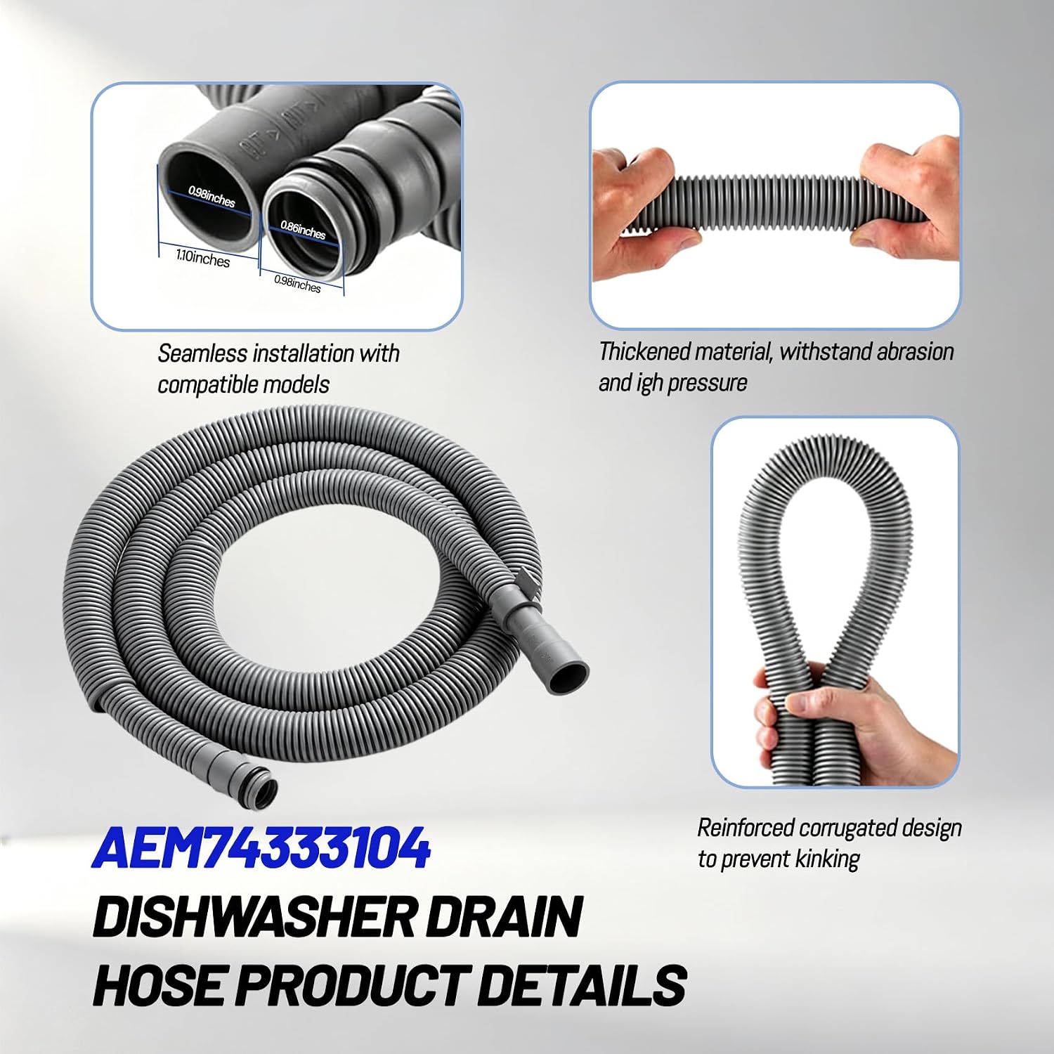 AEM74333104 AEM74333101 Dishwasher Drain Hose Fit for LG Dishwasher LDF5545ST LDF5545BD LDF5545SS LDF5678ST LDFN4542S LDP6797ST Replaces AP7034217 PS16621806