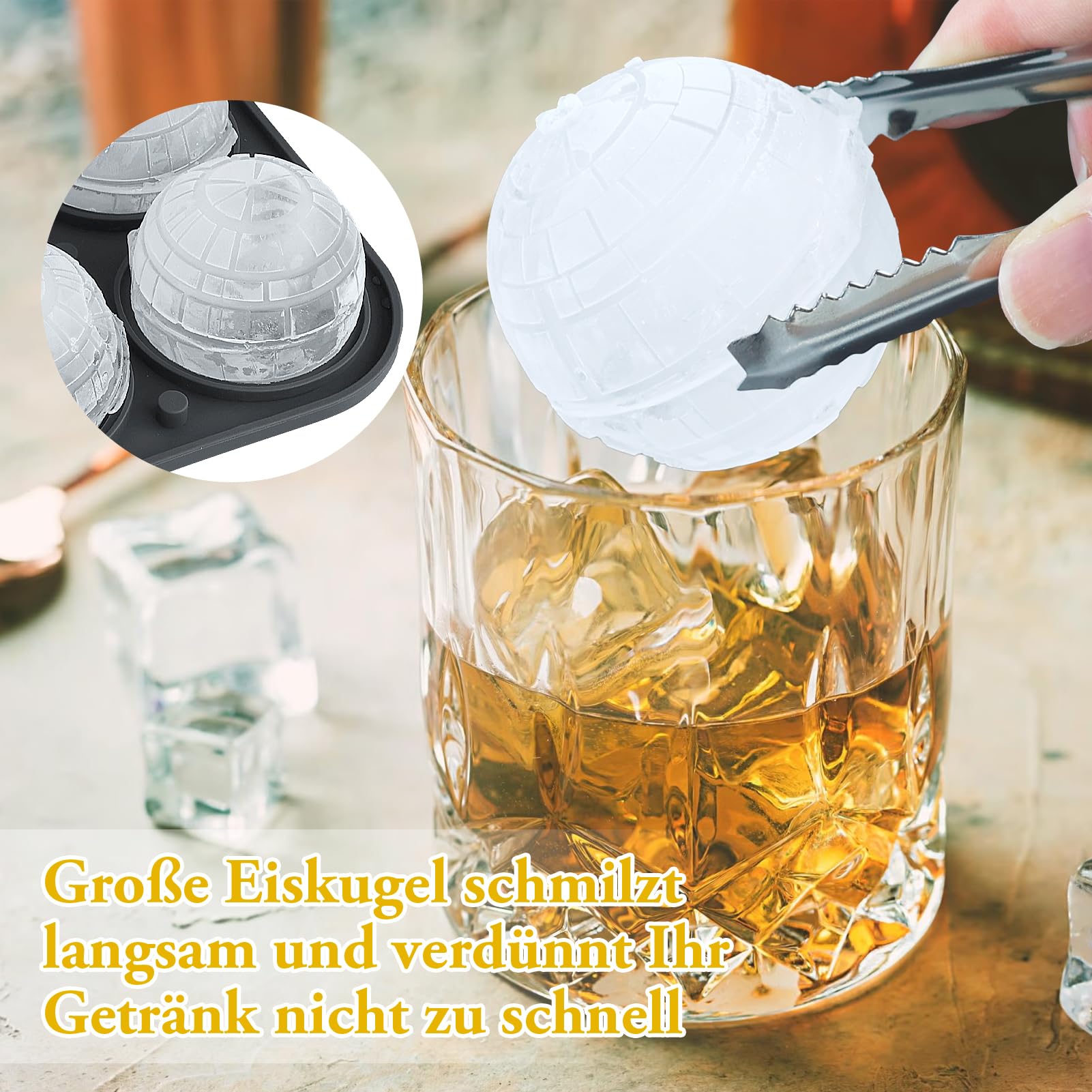 Stampo In Silicone Per Cubetti Di Ghiaccio A Forma Di Morte Nera XXL 6 Cm - Per Whisky, Cocktail E Bevande Fresh, Divertente E Originale!