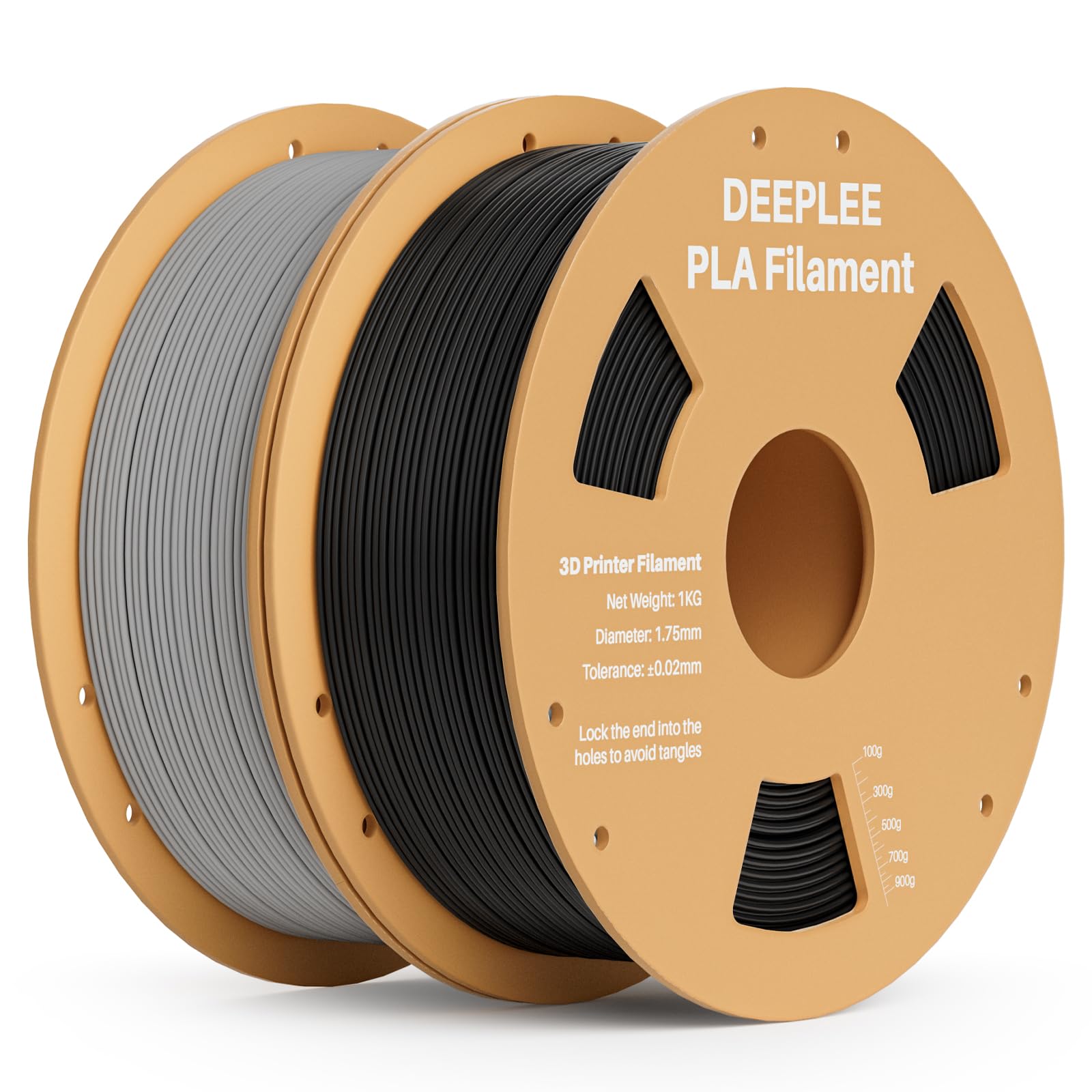 DEEPLEE Filamento PLA 1.75mm, Precisione Dimensionale +/- 0,02 mm, Ferito Ordinatamente,Nessun Intasamento, per la Maggior parte delle Stampanti 3D FDM, 2KG(1kg/bobina) Nero Grigio