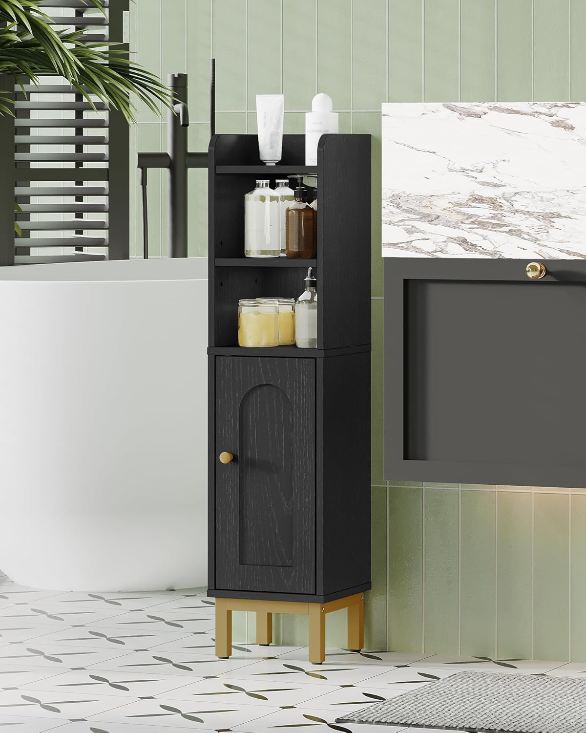 Bathroom Storage Cabinet, Small Corner Floor Cabinet with Door and Shelves, Narrow Toilet Paper Holder, Bathroom Organizer with Adjustable Shelf, for Small Spaces, Black BC08206X - Image 4