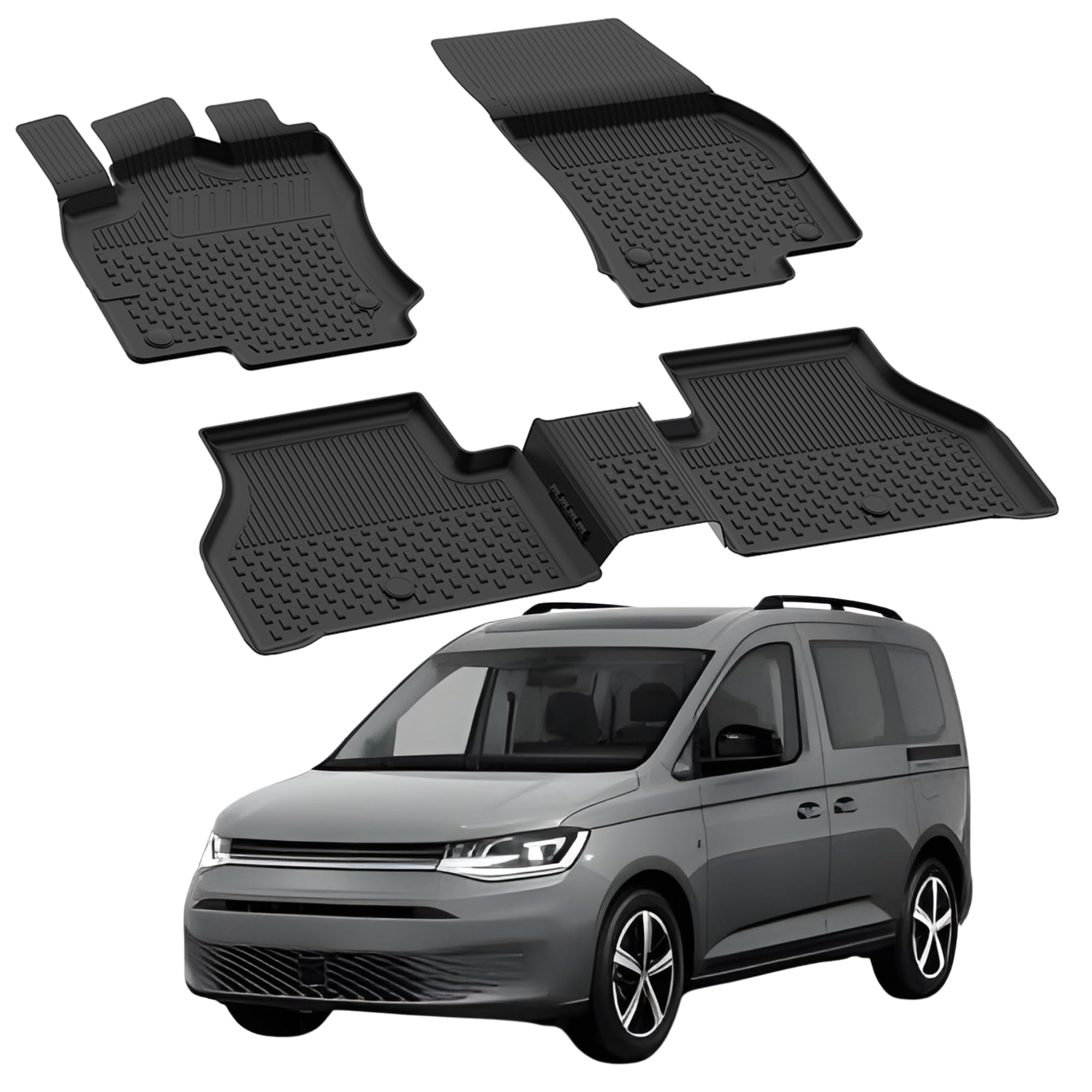 Alfombrillas de Coche compatibles con Volkswagen Caddy 2020-2026 | 4.5D Premium TPE Goma Antideslizante Alfombrillas de Goma Impermeable Coche Coche Negro