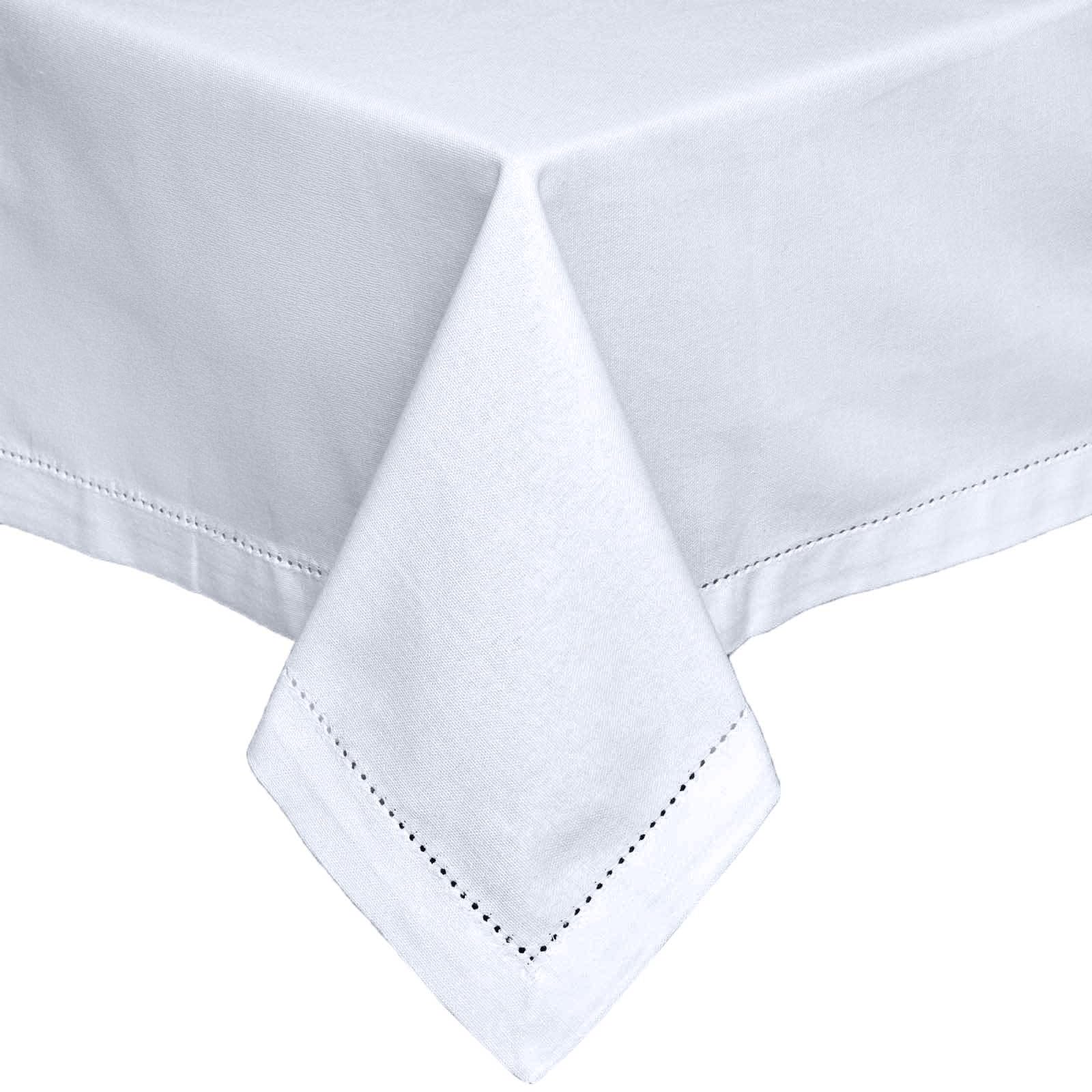 HOMESCAPES White Table Cloth, Plain Cotton Tablecloth, Rectangular, Handcrafted & Durable Dining Table Cover with Hem Stitch, Hypoallergenic, Washable, 137 x 178cm
