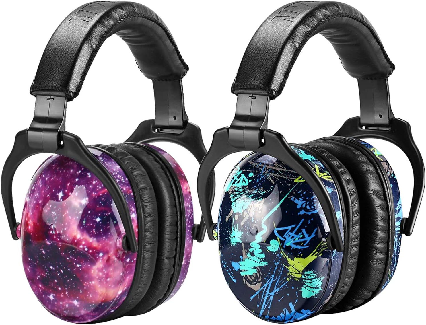 Kids Ear Protection 2 Pack, Hearing Protection Safety Ear Muffs for Children Have Sensory Issues, Adjustable Noise Reduction Earmuffs for Concerts, Fireworks(Nebula&Rap)