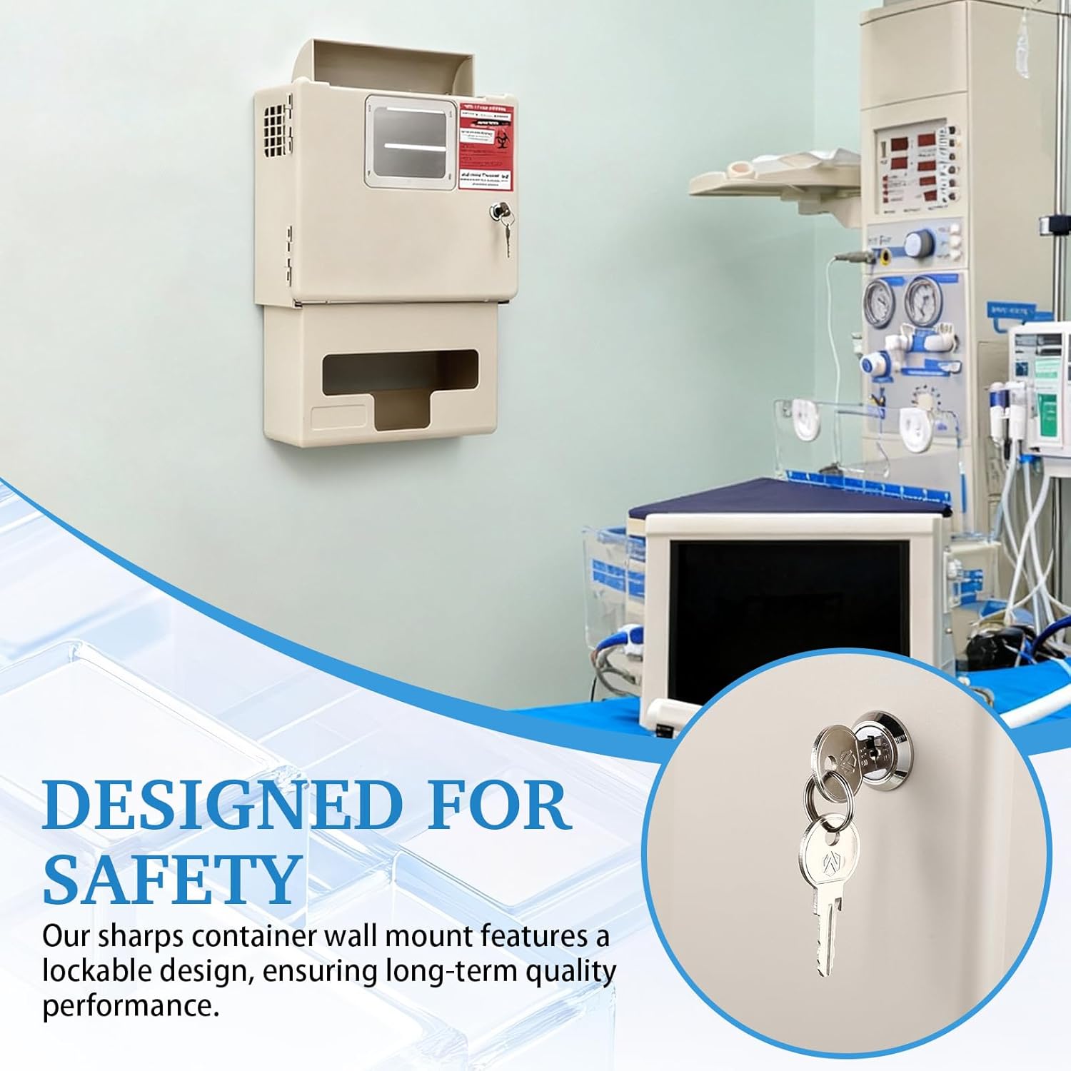 Novabright Wall Mount Locking Cabinet with Glove Box, Wall Enclosure for 5 Qt Sharps Containers for Home Use, Sharp Box Not Included (1 Set)