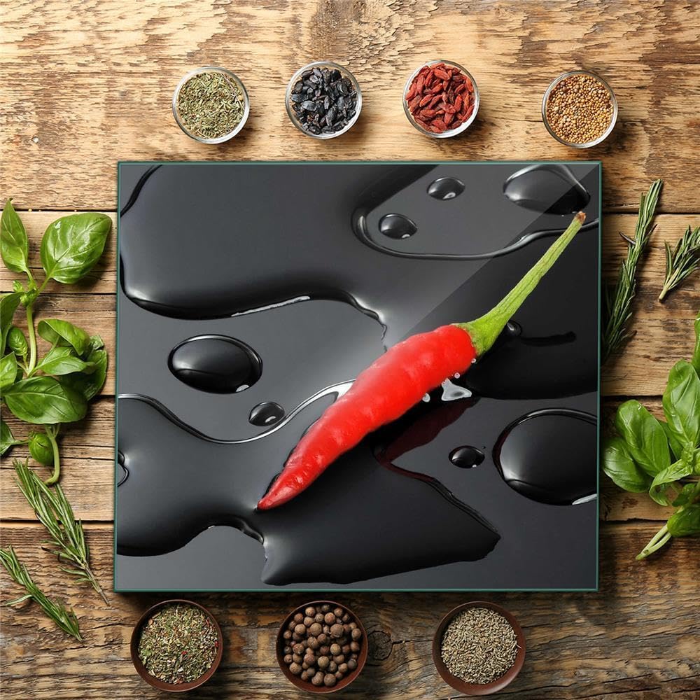 Herdabdeckplatte Abdeckung Ceranfeld Abdeckplatte Schneidebrett 1-Teilig 60x52 Chili Rot Spritzschutz Glasplatte Ceranfeldabdeckung Schutz für Kochplatten Herdschutz Sicherheitsglas Glasschneidebrett