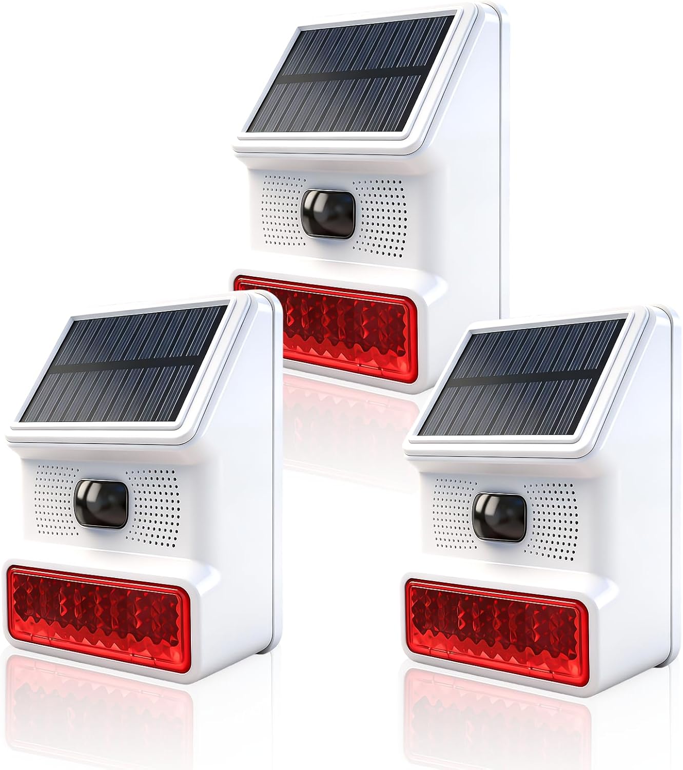 3 Pack Solar Sound and Light Alarm Motion Sensor 100dB Outdoor Security Siren with Flashing Light IP65 Waterproof Motion Activated Detector Alarm 3 Modes for Travel Yard Farm Home Barn Garden
