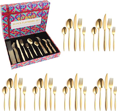 Miniatura 8 de KITWARE - Juego de cubiertos negros de 20 piezas con bandeja, juego de cubiertos de acero inoxidable para 4, juegos de cubiertos para el hogar,