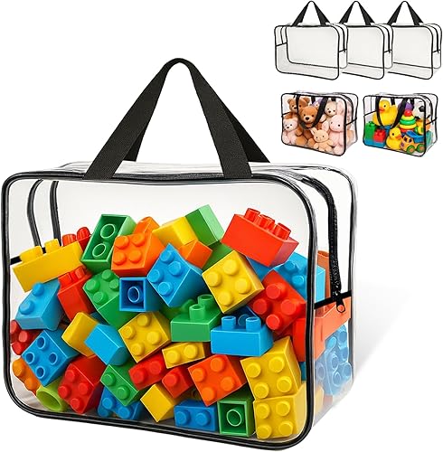 Bolsas de almacenamiento de juguetes grandes ampliadas de 12.99 x 9.45 x 7.09 pulgadas, paquete de 6 unidades, tablero de PVC transparente