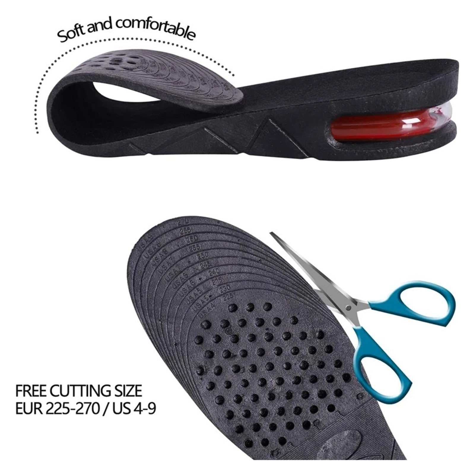 Plantillas for aumentar la altura, cojín de aire for zapatos, inserto de elevación for hombres y mujeres, plantilla Invisible Variable de 3-9cm, almohadilla de soporte for taller de corte ajustable(9C