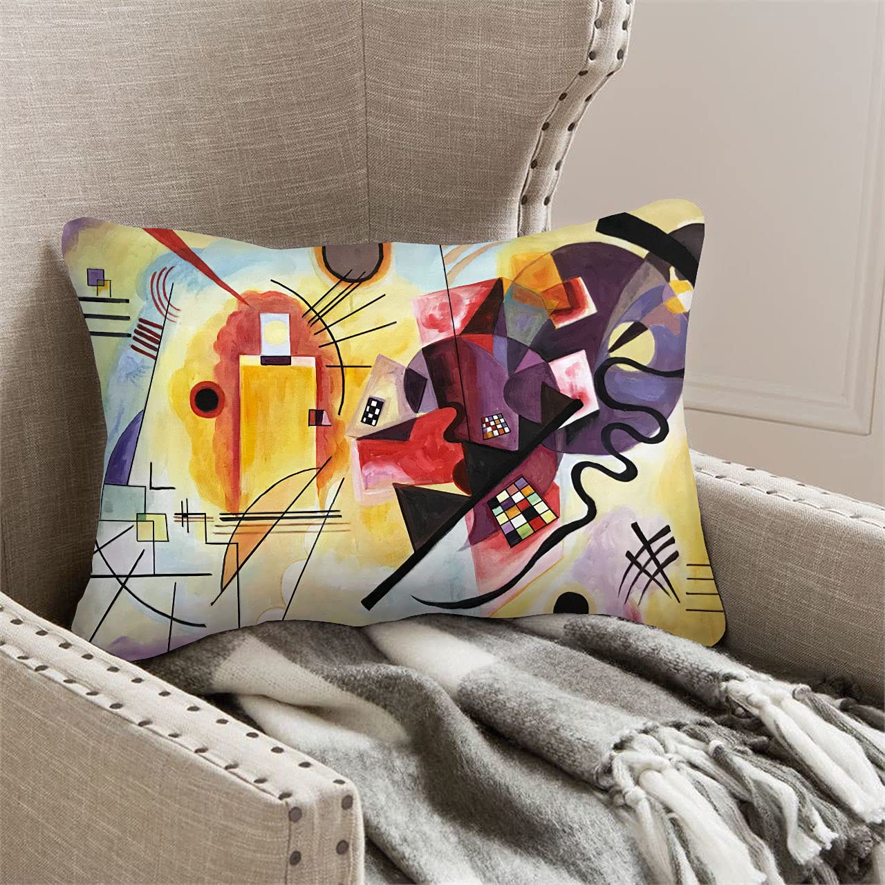 BONNIU Federa Copricuscino Decorativo con Cerniera 40X40 cm Federe Cuscini Velluto Astratto Art Deco - Kandinsky - Composizione VIII 1923 B0010