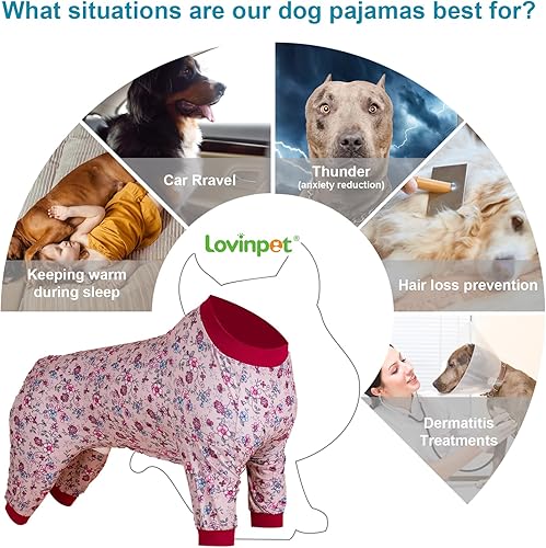 Miniatura 3 de LovinPet Pitbull - Pijamas de Navidad  Camisa calmante para la ansiedad de mascotas, pijama antilamidas para perros, estampado de ramo, pijamas para