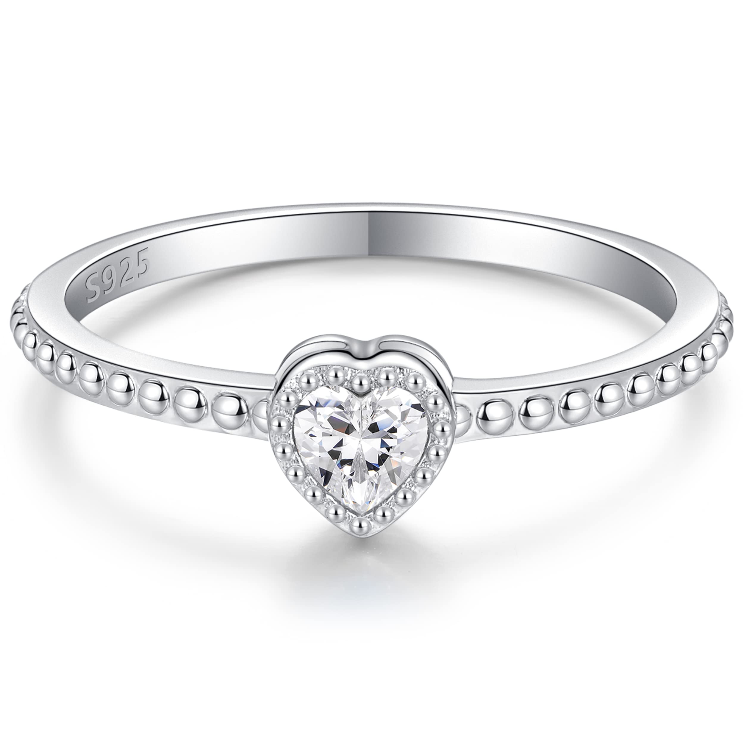 SOLOLIKE Birthstone Rings for Women: S925 Sterling Silver Stacking Birthstones Ring Cubic Zirconia Heart Stackable Band Rings - Birthday Mother's Day