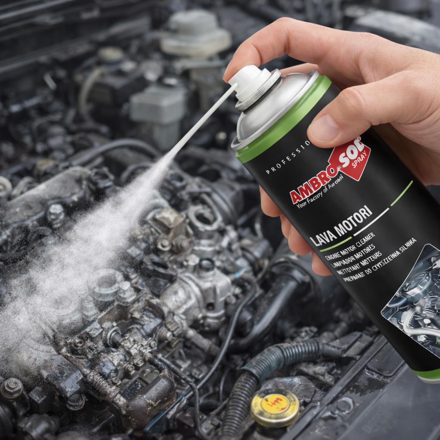 Bomboletta Lava Motori, Capacità 400 ml, Spray Detergente per pulizia esterna di motori e parti meccaniche, Scioglie grassi e rimuove catrame e asfalto, Prodotto Made in Italy -473F -0,52