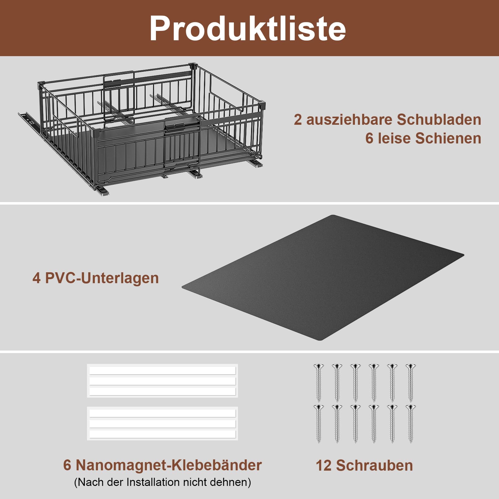 2 Stück teleskopschublade ausziehbare schublade küche mit Kleber,Ausziehbarer Schrank Organizer mit Schienensystem,32.5-50cm Verstellbare Breite teleskopschublade,Schwarz
