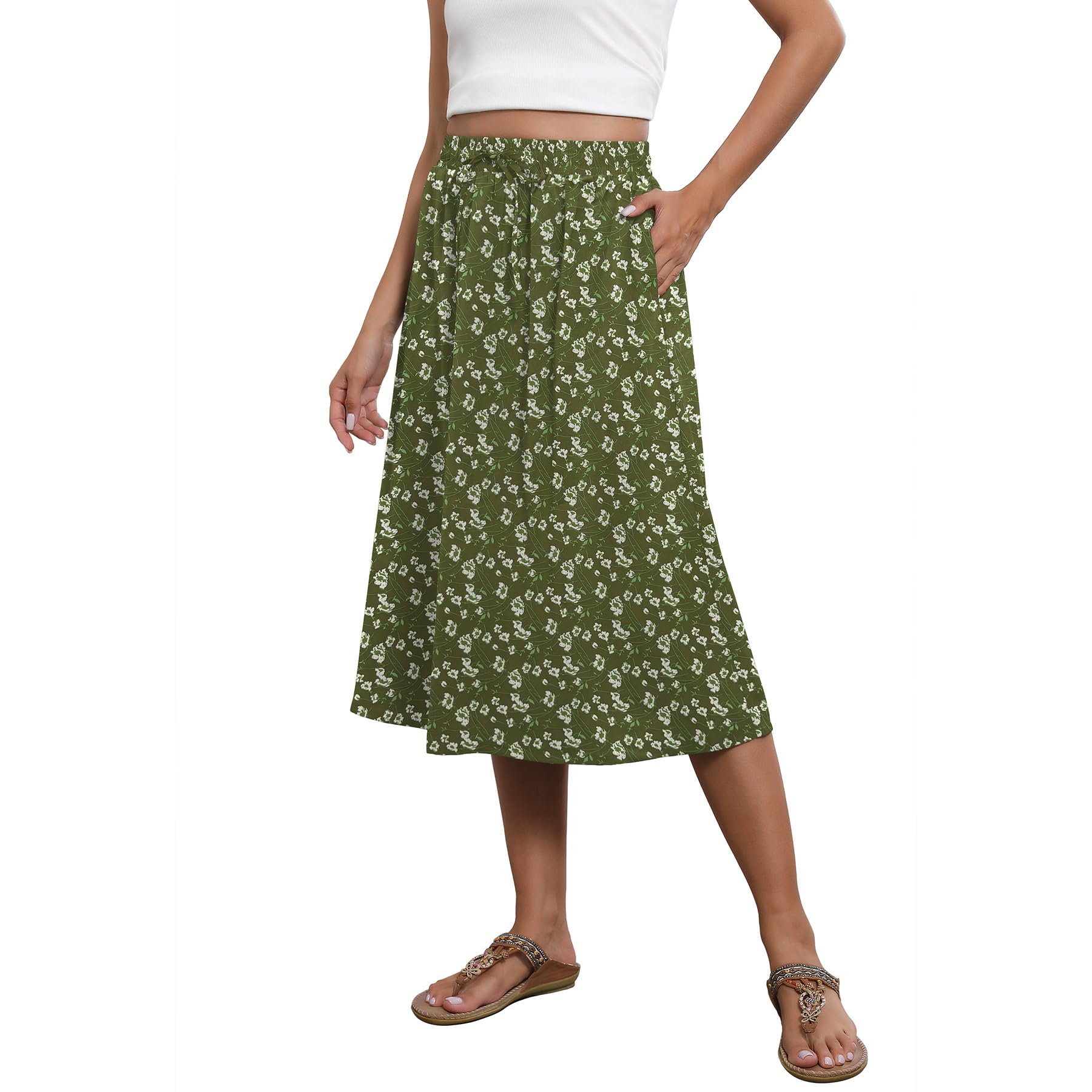 Witsmile Flowy Skirt Elastic High Waist A-Line Skirt with Pockets Bohemia Cover-up for Women 2026 Trendy(S-2XL)