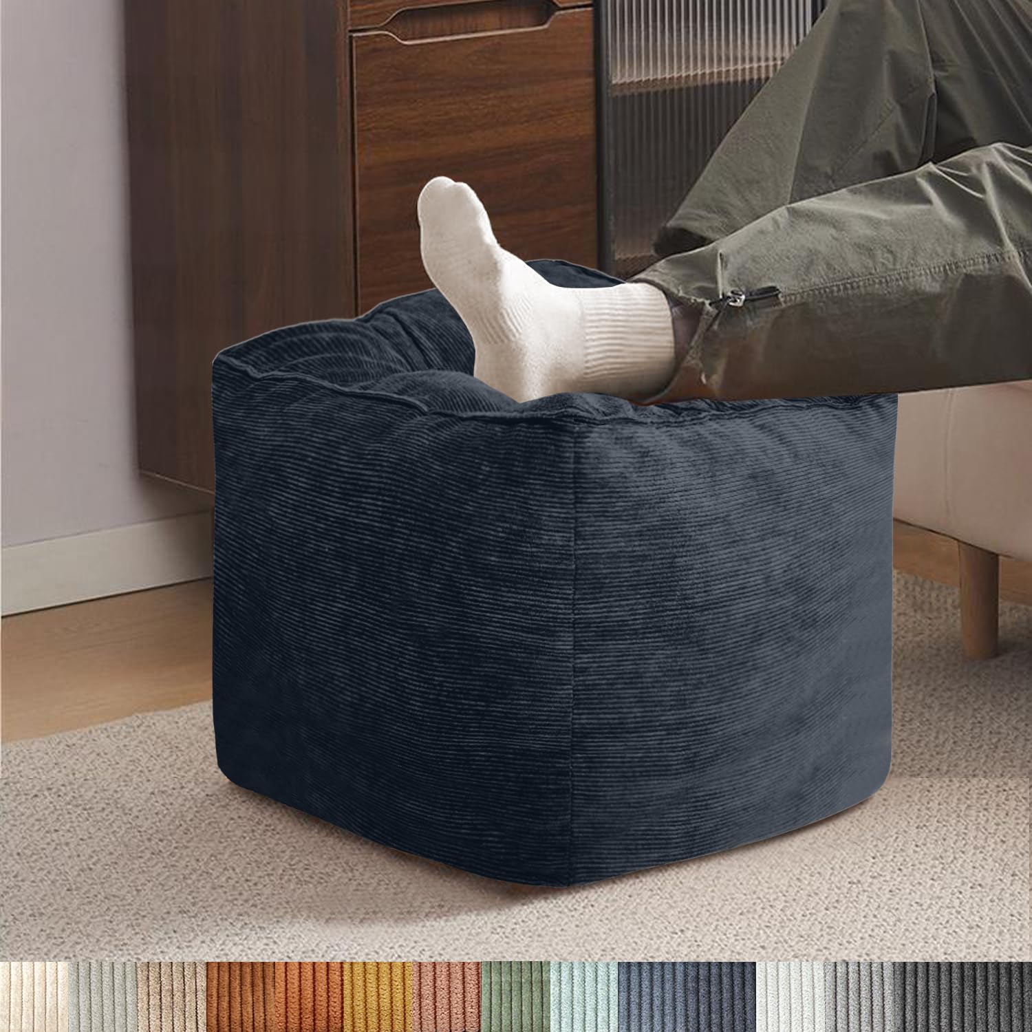 Pouf de sol carré rembourré grand format 65x65 cm tissu cordon salon