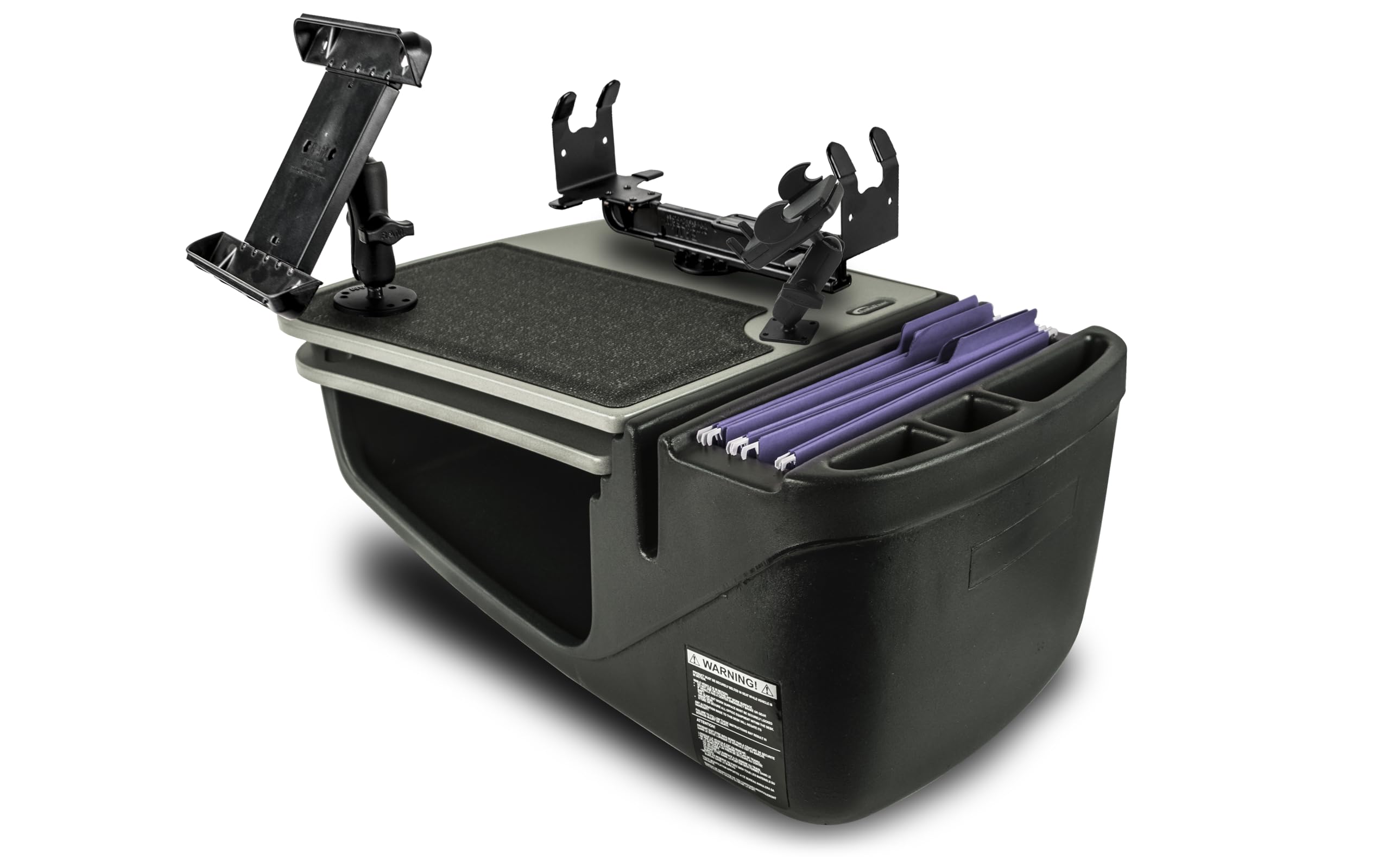 AutoExec AE-GMCD-PM-PS-TAB-GT GripMaster Car Desk for Your Vehicle Workstation and Mobile Office, Grey with Phone Mount, Printer Stand and Tablet Mount