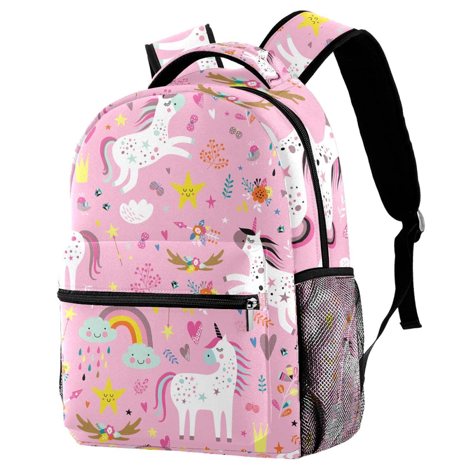 Sac à dos adorable licorne rose avec poches latérales d'école - 7