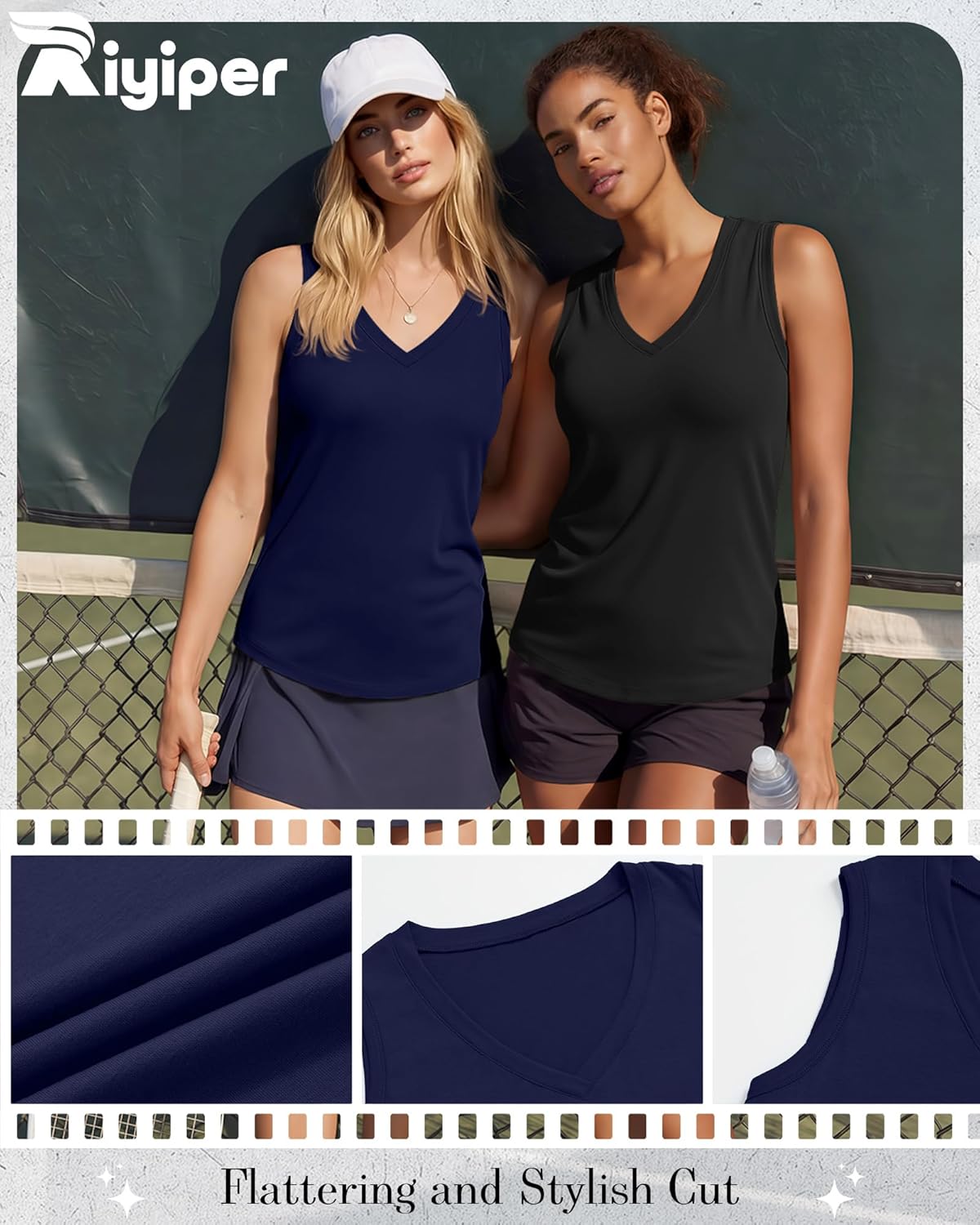 Riyiper 4 Pack Women's Tank Tops V Neck T Shirts Loose Fit Summer Sleeveless Casual Tee Blouse 2026 Fashion Vacation Clothes - Image 5