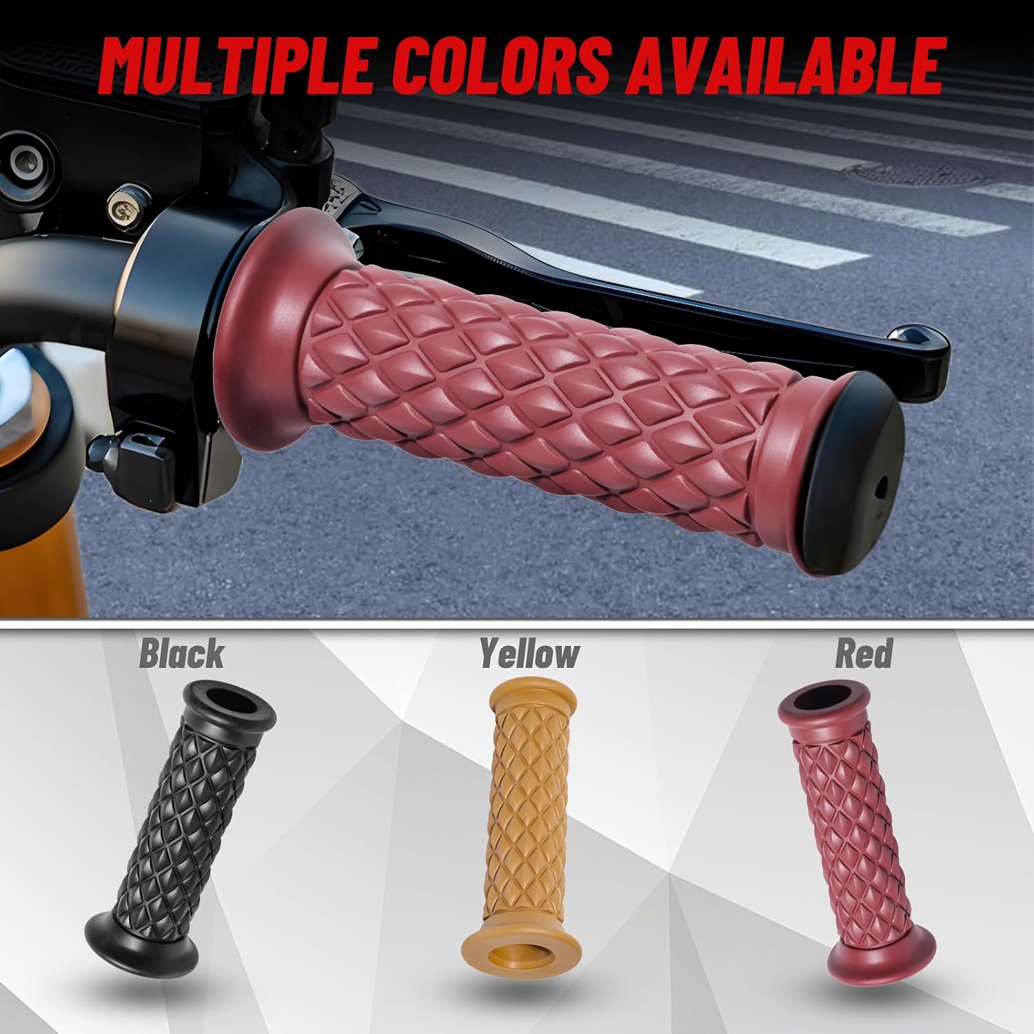 StarknightMT Motorcycle Vintage Non Slip Handlebar Grips 7/8" 22mm 1" 24mm Rubber Handle Grips, Open End