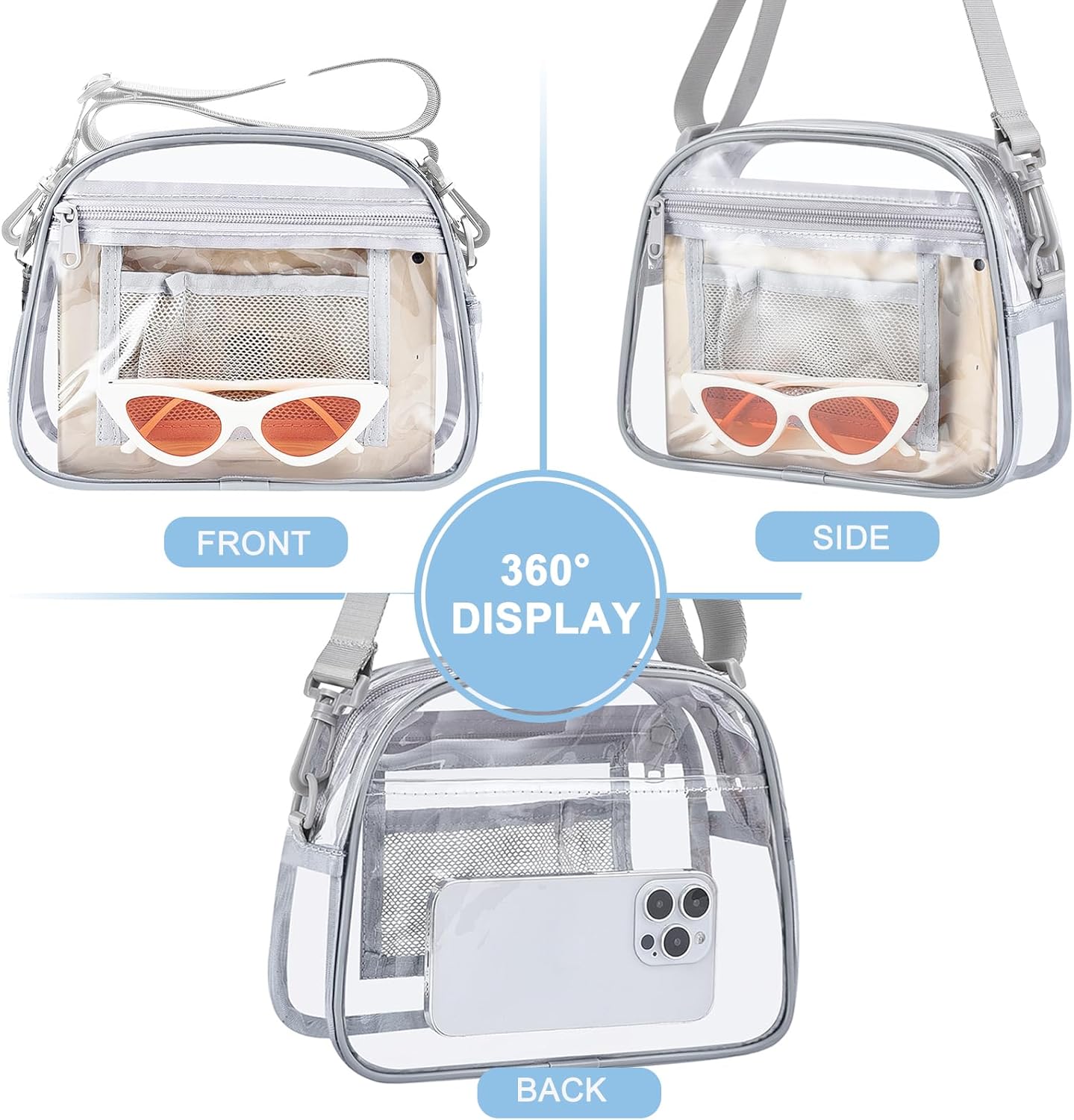 Clear Bag for Stadium Events Mini Small Clear Purse Stadium Bag for Concert Sport Work(Silver Grey) - Image 5
