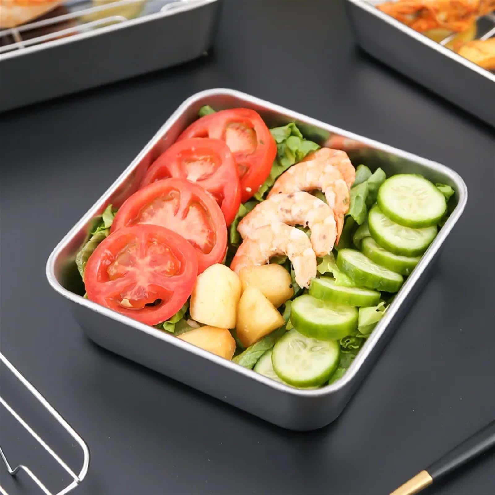 Bandeja de horno Bandeja cuadrada de acero inoxidable for hornear, bandeja antiadherente for hornear con rejilla, fruta, galleta, barbacoa, plato de almacenamiento de Pan, utensilios de cocina(20x20x5