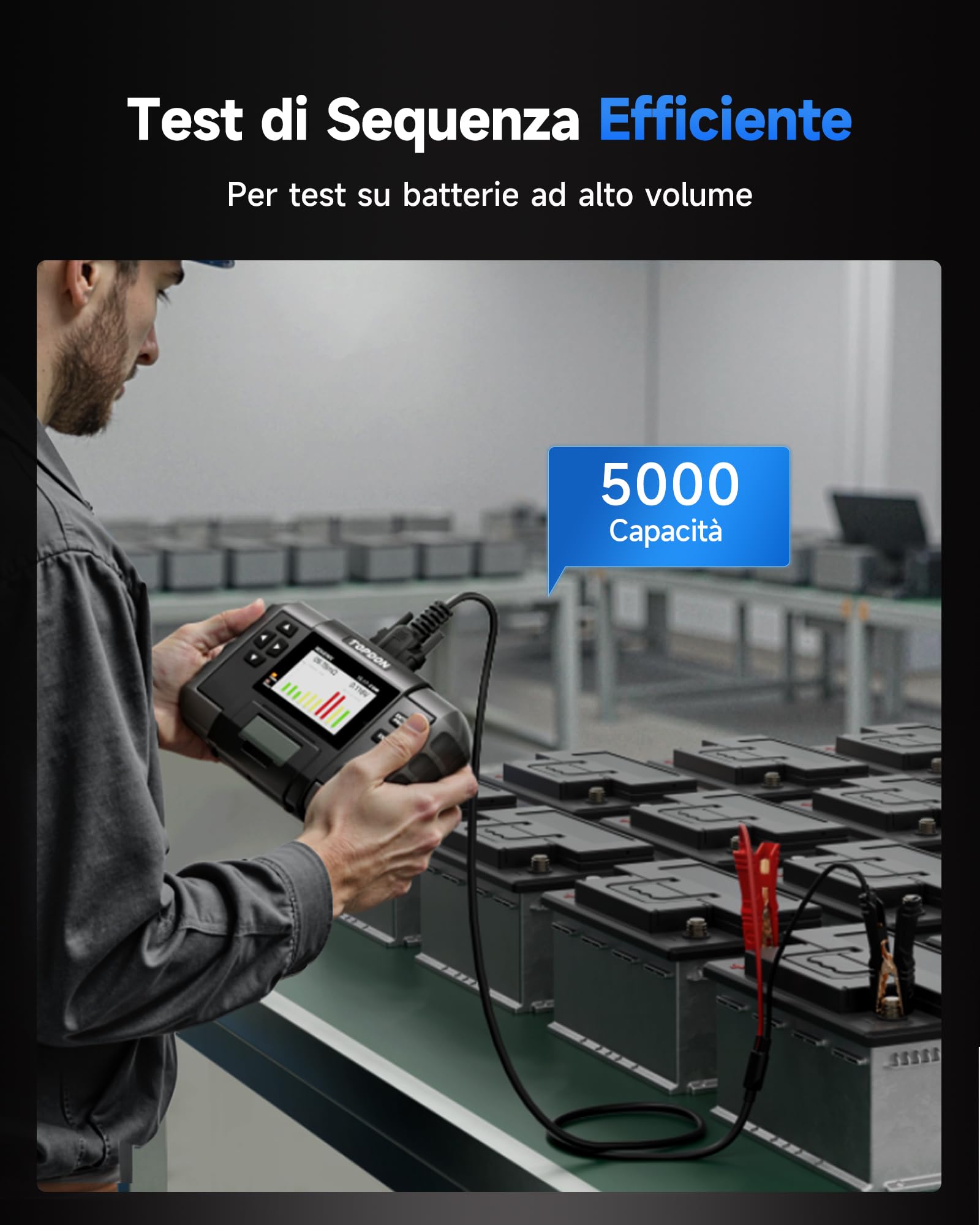 TOPDON BT600 Plus Tester Batteria Auto 6V 12V 24V, Analizzatore di Batterie, Test di Avviamento/Carica/Sistema 12V/24V, Test di Resistenza e Sequenza, Schermo 3,5" con Batteria Integrata e Stampante