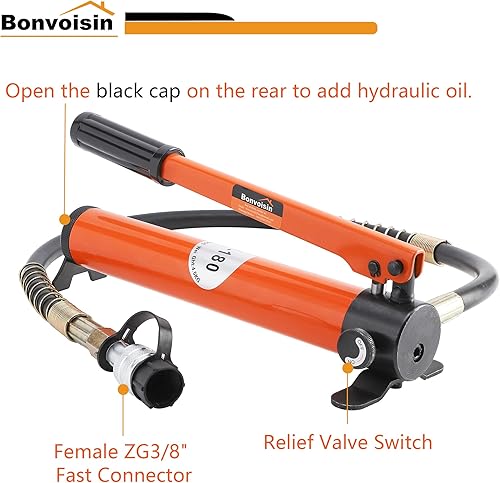 Miniatura 10 de Bonvoisin 20T hidráulico Ram cilindro Jack perfil bajo Porta Power Ram 0.55 "carrera de un solo efecto Mini Jack Ram con bomba de mano hidráulica