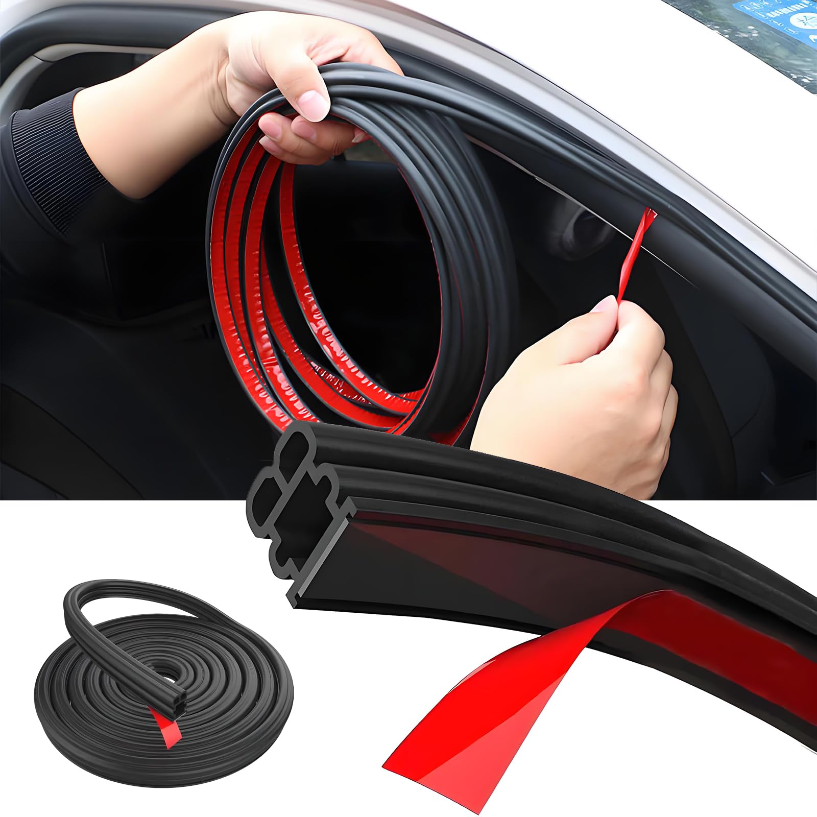 Vbgurr 16M Car Door Seal Waterproof Strip Self-Adhesive Thickened Rubber Sealing Strip Car Door Draught Excluder Strip Soundproof Seal Strip For Most Car, Truck (16M)