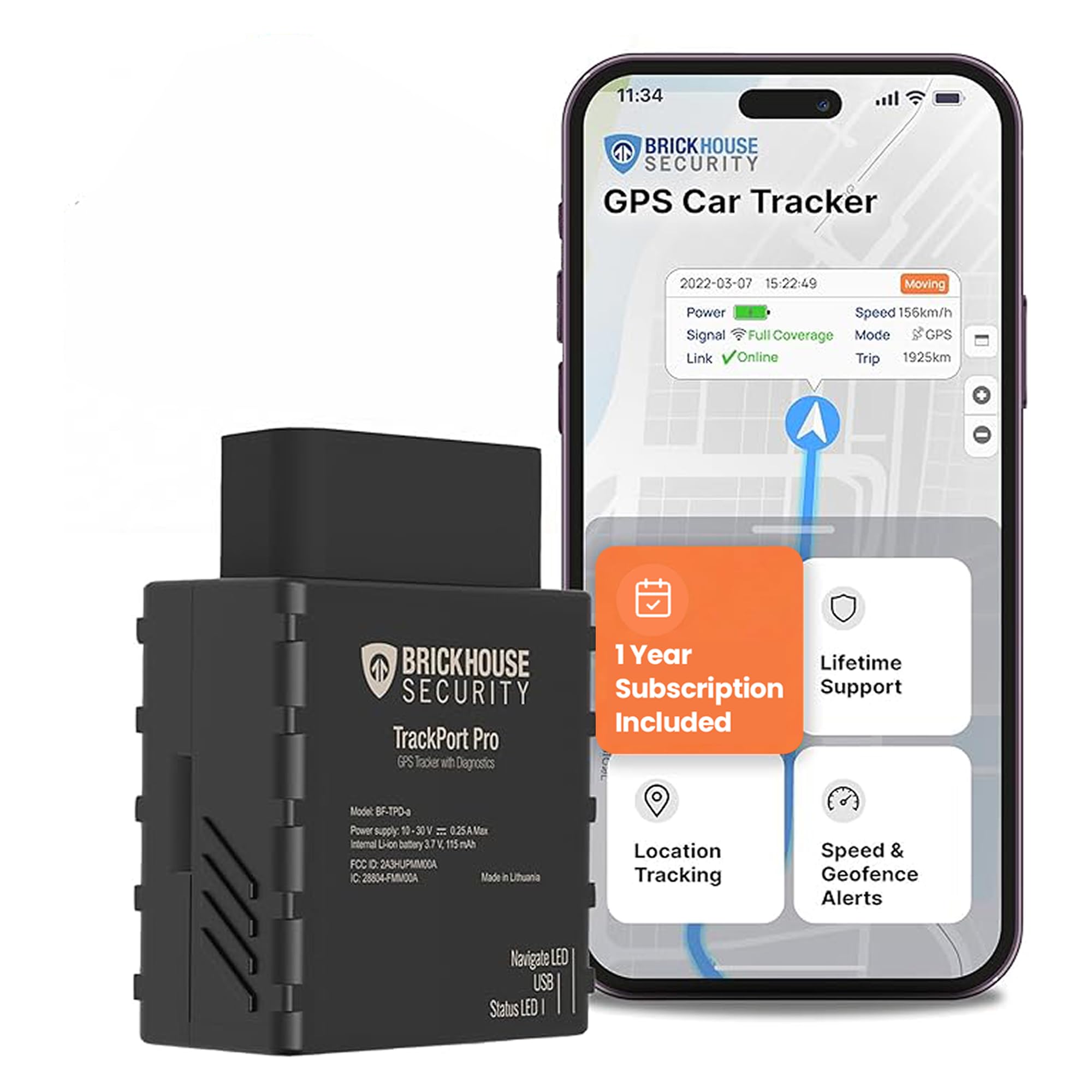 Brickhouse Security TrackPort Pro No Monthly Fee, 1 Year Subscription Included - Diagnostic GPS Tracker for Vehicles, Car Location, Battery Health, Vehicle Diagnostic Data Report - Plugs into OBD Port-image-10